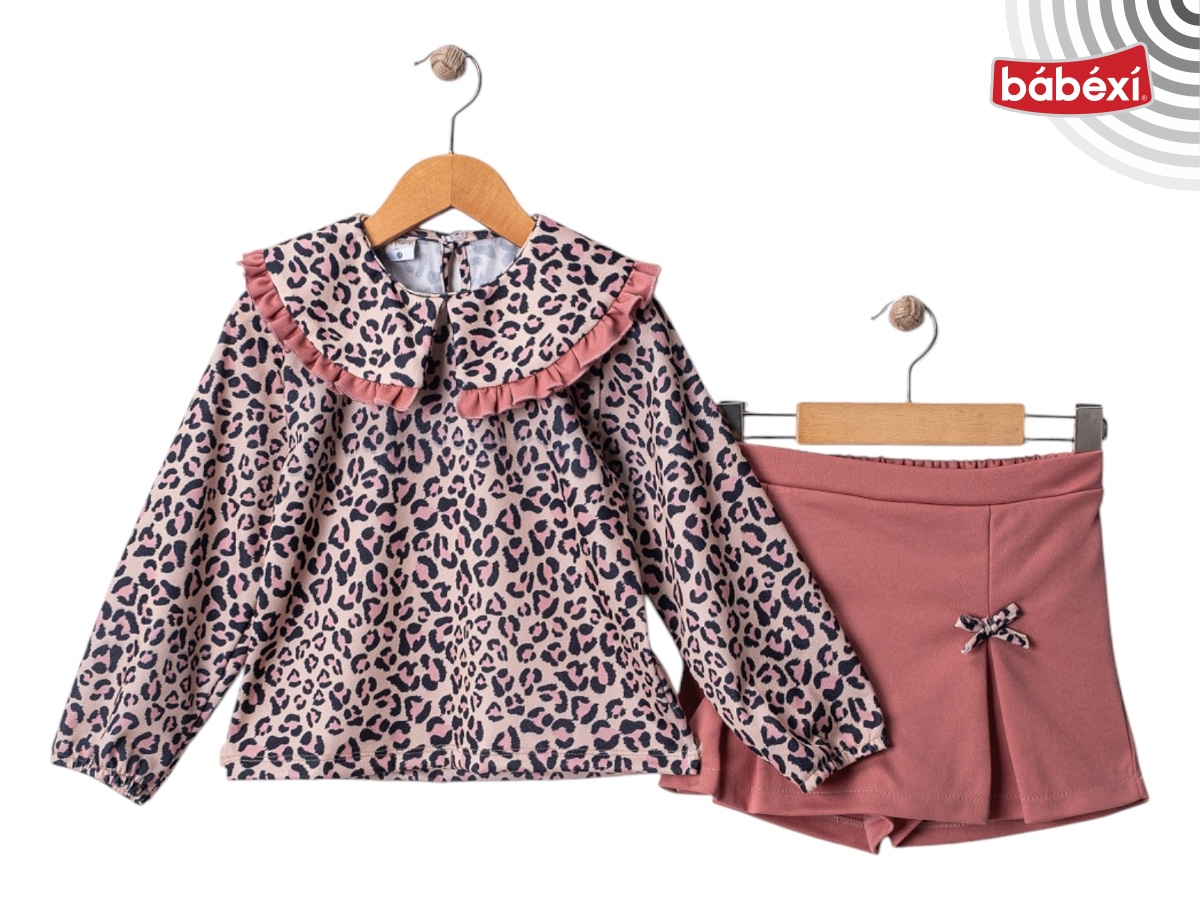 Leopar Bluzlu Şort Etekli Takim 6Y,7Y,8Y,9Y Kız