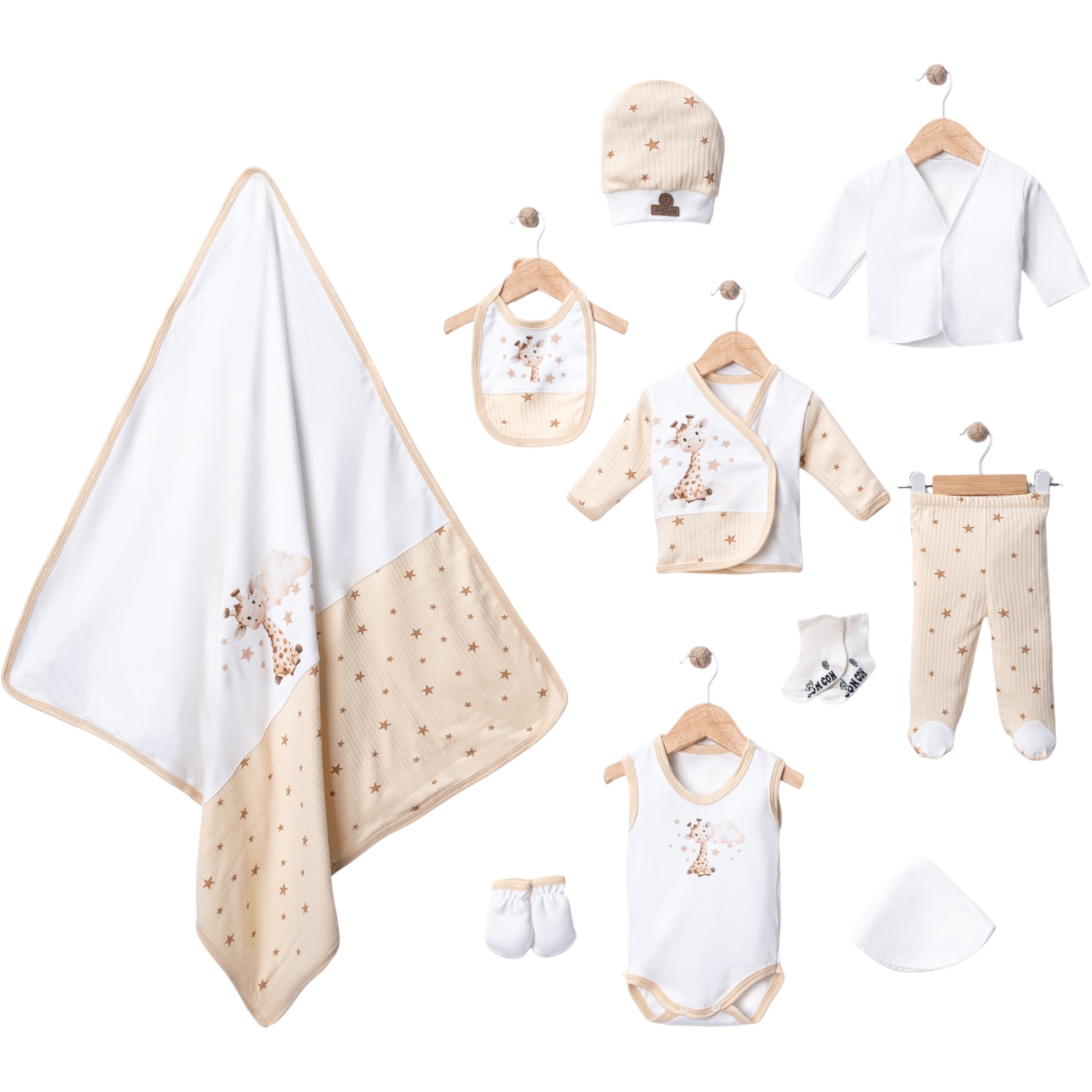10 LU ORGANİC YILDIZLI ZÜRAFA LÜX SET 1 Ay,2 Ay,3 Ay Uni