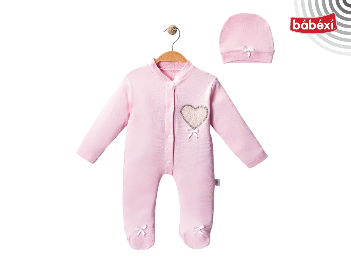 Taşlı Bebe Tulum Kalp Desen  3 Ay,6 Ay,9 Ay Kız