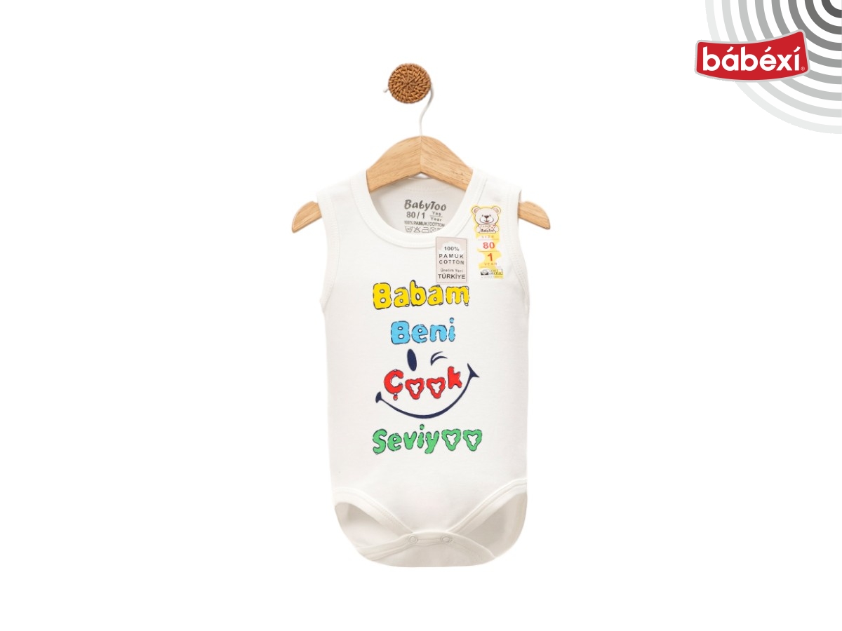 Babam Seviyor Baskılı Kucuk Askılı Badi 1 Ay,3 Ay,6 Ay,9 Ay Uni