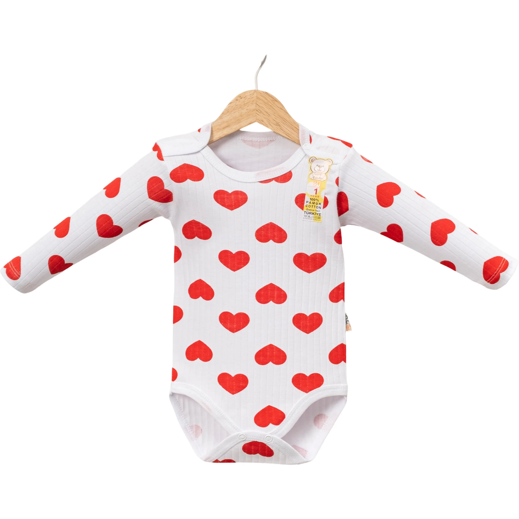 6 YAŞ BÜYÜK KALP DESENLİ UZUNKOLLU BADİ 3Y,4Y,5Y,6Y Kız