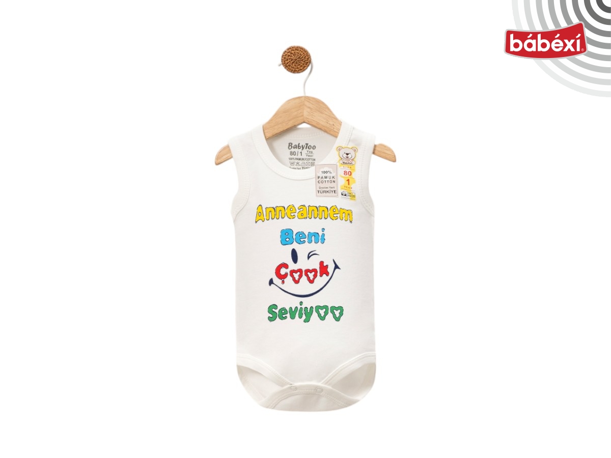 Anneannem Seviyor Baskılı Kucuk Askılı Badi 1 Ay,3 Ay,6 Ay,9 Ay Uni