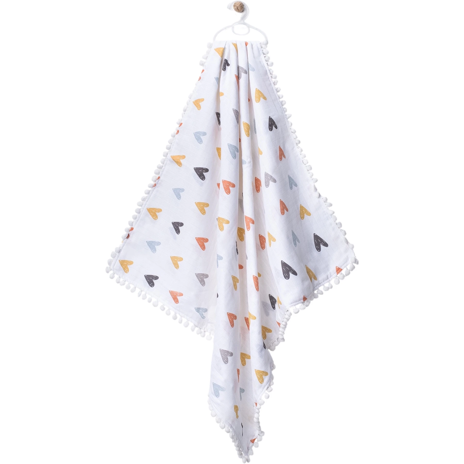 80*90 CM ÇİFT KAT PONPONLU KALP DESENLİ ASKILI MÜSLİN BATTANİYE  1 Ay,2 Ay,3 Ay,6 Ay,9 Ay,12 Ay,18 Ay Uni