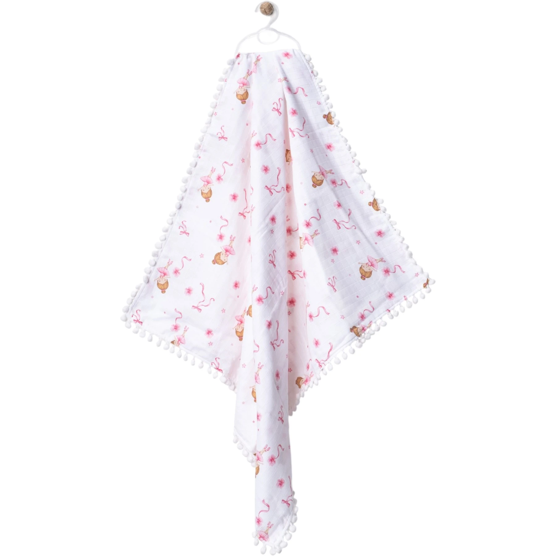 80*90 CM ÇİFT KAT PONPONLU KIZ MÜSLİN BATTANİYE  1 Ay,2 Ay,3 Ay,6 Ay,9 Ay,12 Ay,18 Ay Uni