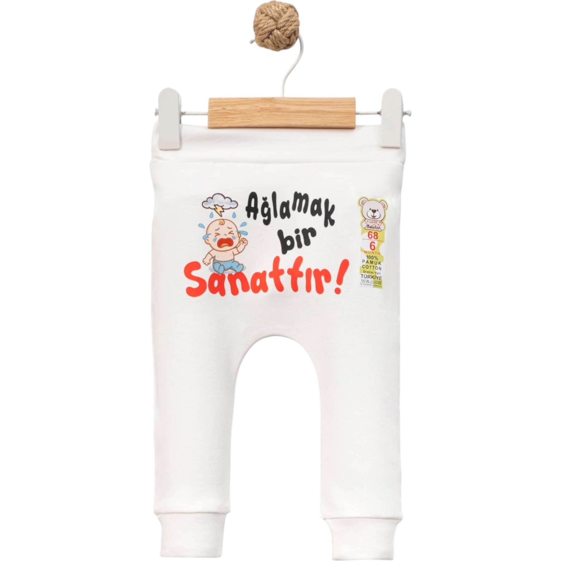 AĞLAMA BİR SANATTIR DTF BASKILI MANSETLİ TEK ALT 1 Ay,3 Ay,6 Ay,9 Ay Uni