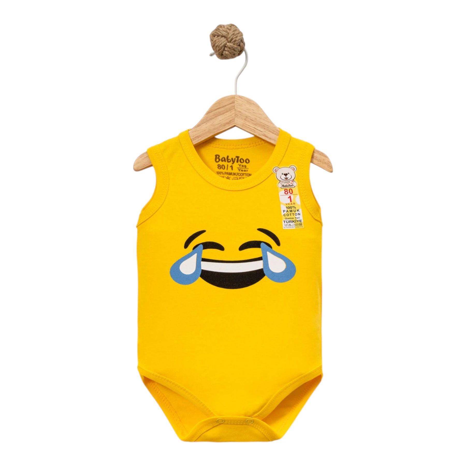 AĞLAYAN EMOJİ BASKILI MANŞETLİ TEK ALT 3 Ay,6 Ay,9 Ay,12 Ay Uni