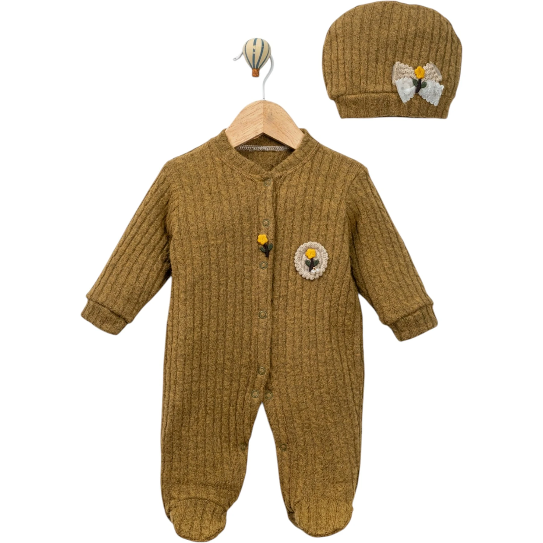 AMORE BABY MUSTARD ÇİÇEKLİ TRİKO TULUM 3 Ay,6 Ay,9 Ay Kız