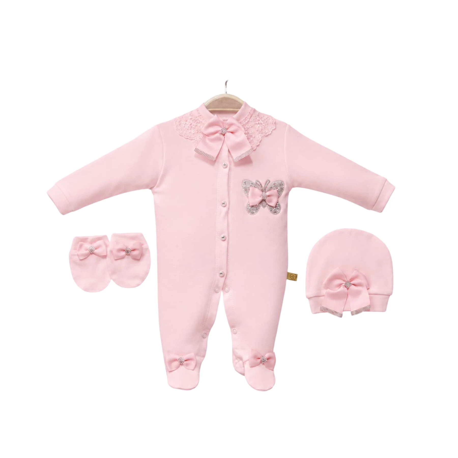 AMORE BABY PEMBE KELEBEK TULUM SETİ 3 Ay,6 Ay,9 Ay Kız