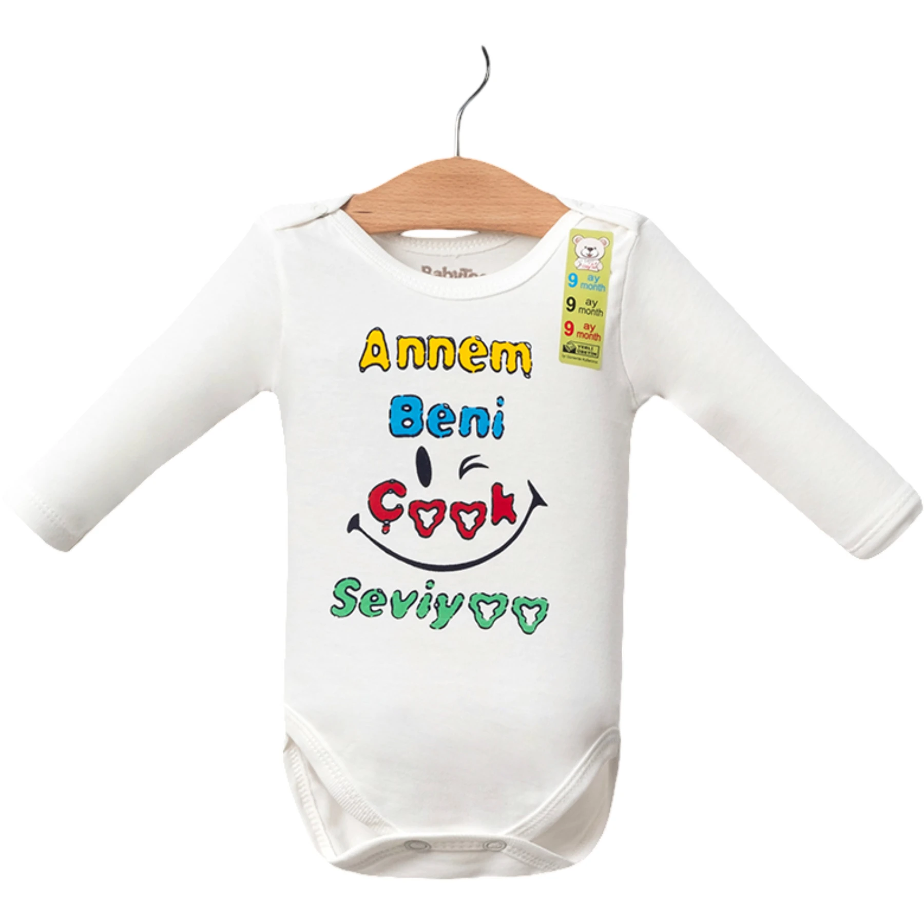 ANNEM SEVİYOR BASKILI KÜÇÜK UZUNKOLLU BADİ 1 Ay,3 Ay,6 Ay,9 Ay Uni