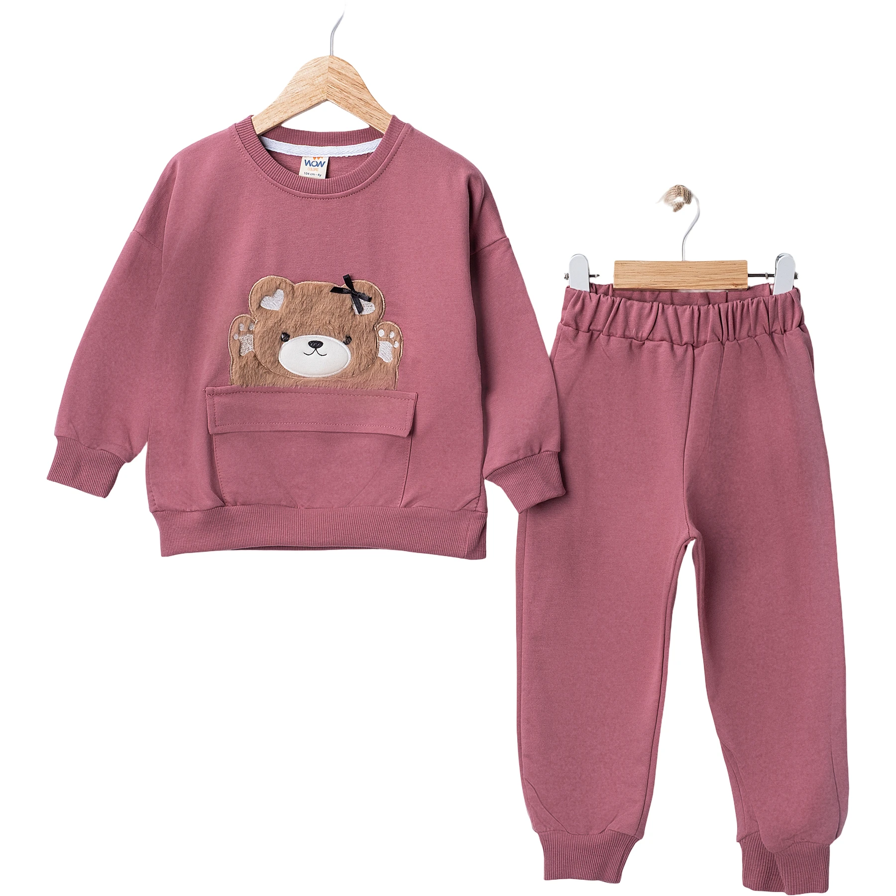 AYICIK PELUŞ NAKIŞLI FİYONKLU İKİLİ TAKIM 12 Ay,2Y,3Y,4Y Kız