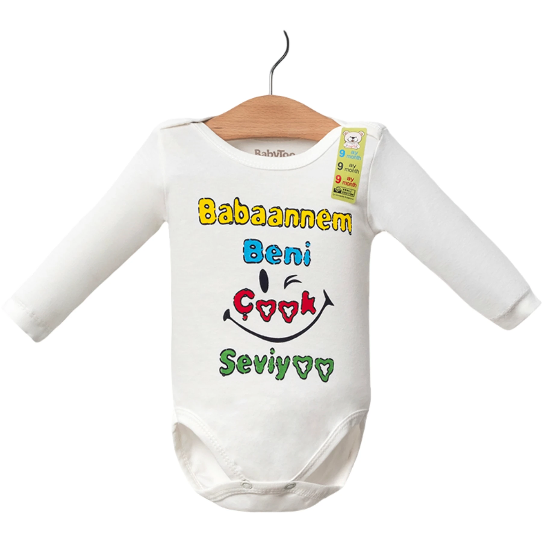 BABAANNEM SEVİYOR BASKILI KÜÇÜK UZUNKOLLU BADİ 1 Ay,3 Ay,6 Ay,9 Ay Uni