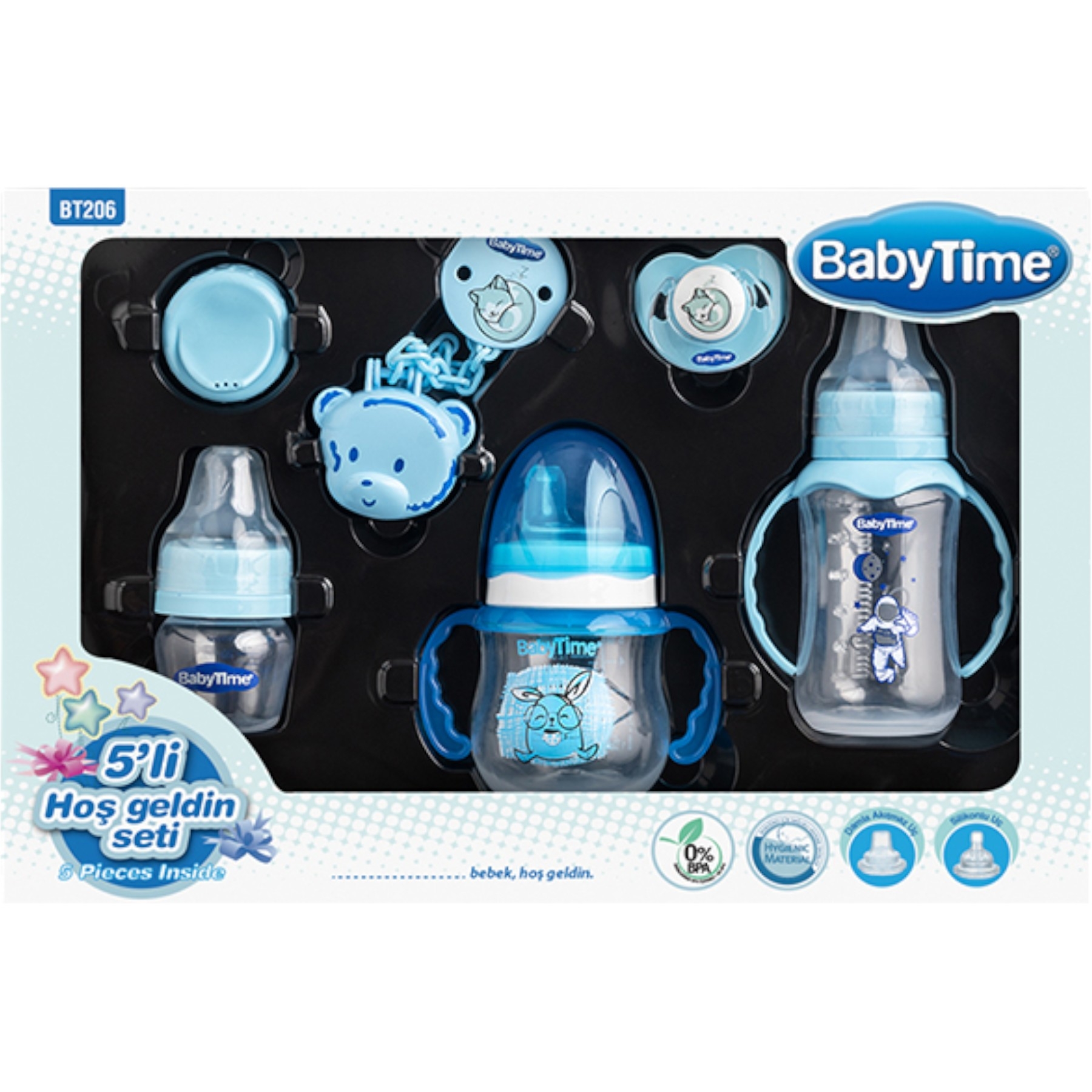 BABYTİME 5’Lİ HOŞ GELDİN SETİ MAVİ 1 Ay,2 Ay,3 Ay,9 Ay,6 Ay,12 Ay,18 Ay Erkek