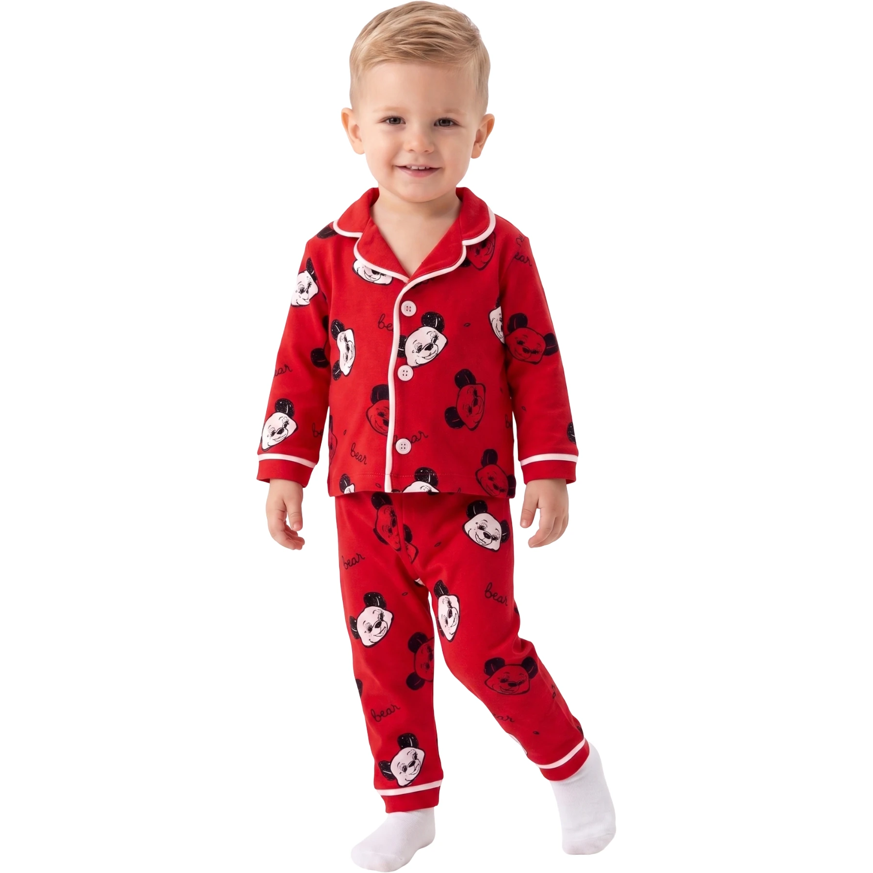 BEAR BASKILI UZUN KOLLU PİJAMA TAKIM  9 Ay,12 Ay,18 Ay,2Y Erkek