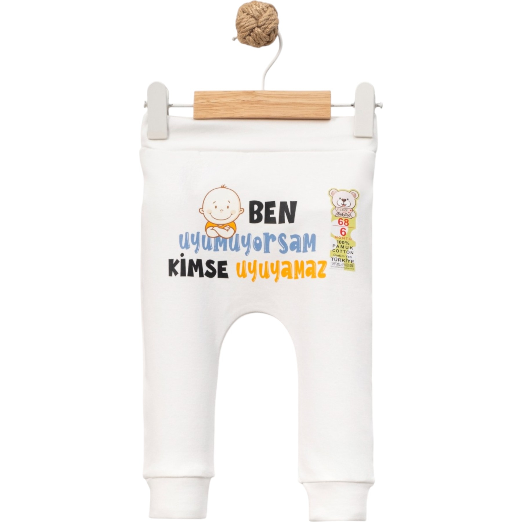 BEN UYUMUYORSAM KİMSE UYUMAZ DTF BASKILI MANSETLİ TEK ALT 1 Ay,3 Ay,6 Ay,9 Ay Uni