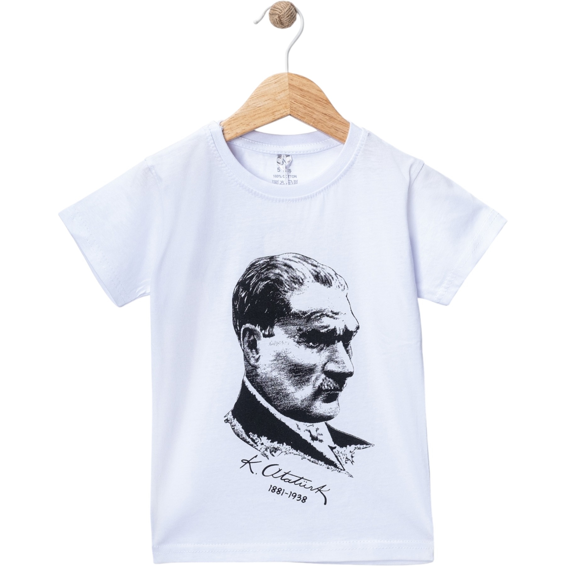 BEYAZ ATATÜRK BASKILI KISA KOL TİŞÖRT 9Y,10Y,11Y,12Y Uni