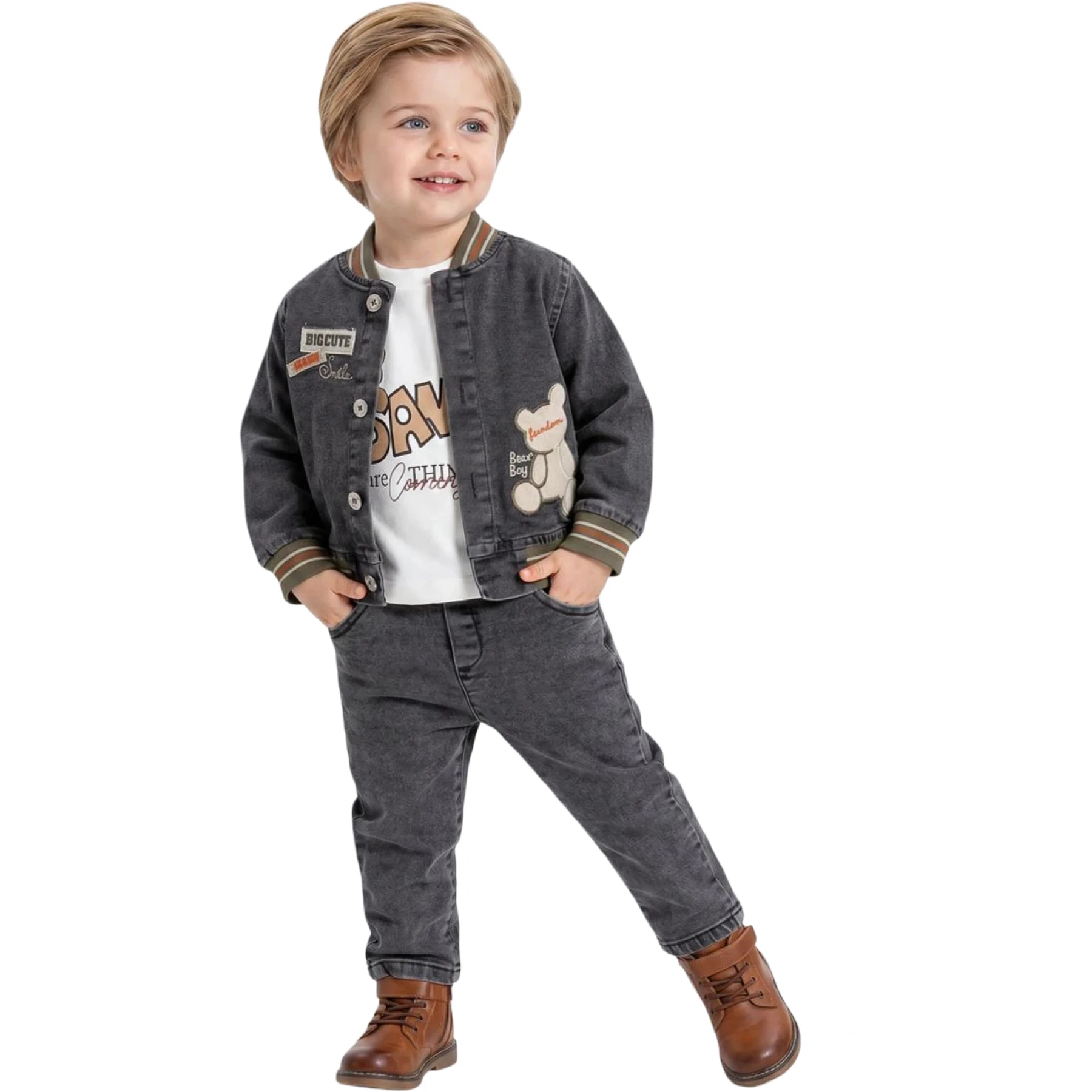 BİG CUTE VE AYICIK NAKIŞLI SÜLFÜR  TAKIM 9 Ay,12 Ay,18 Ay,2Y Erkek