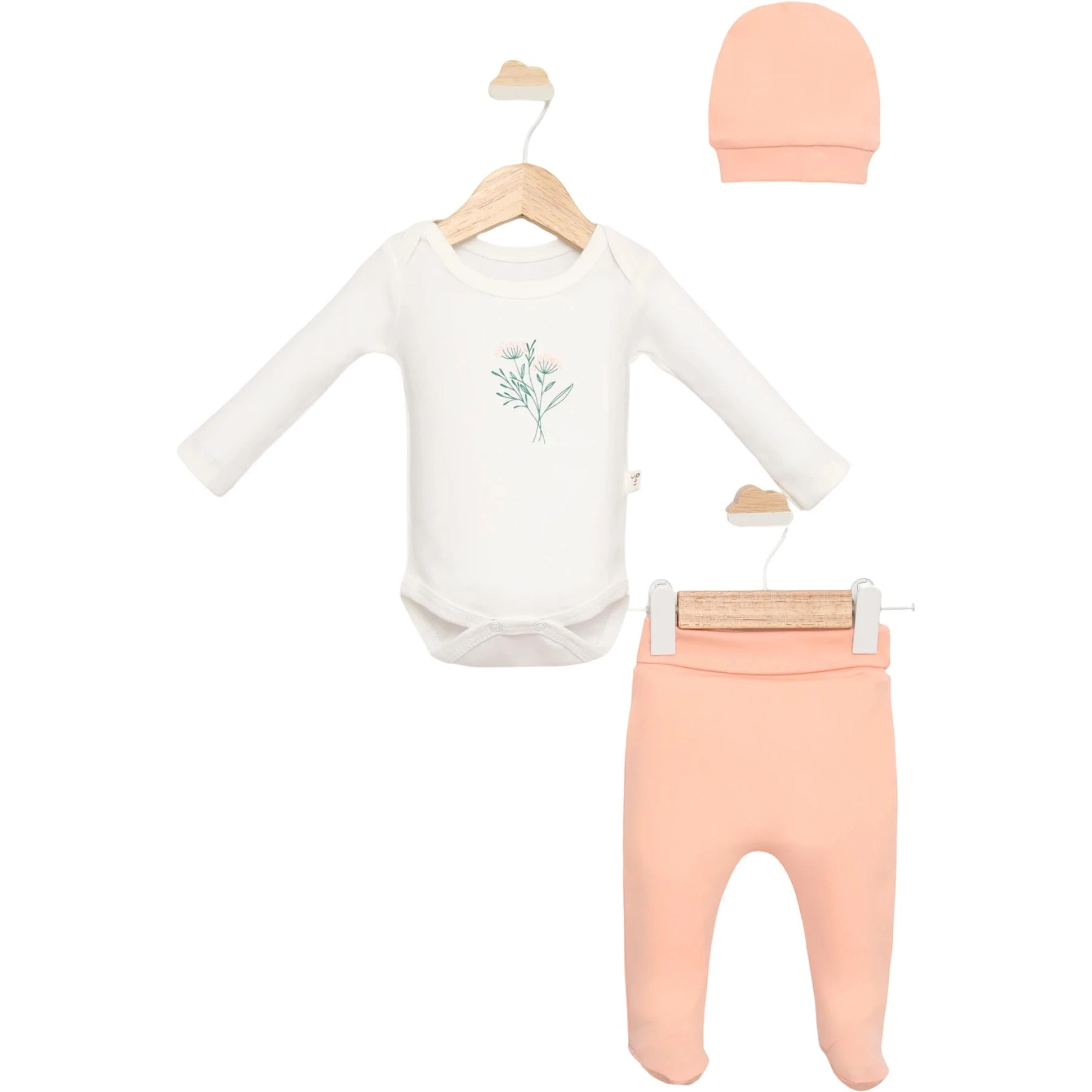 BODY PANTOLON ŞAPKA TAKIM ÇİÇEK 3 Ay,6 Ay Kız
