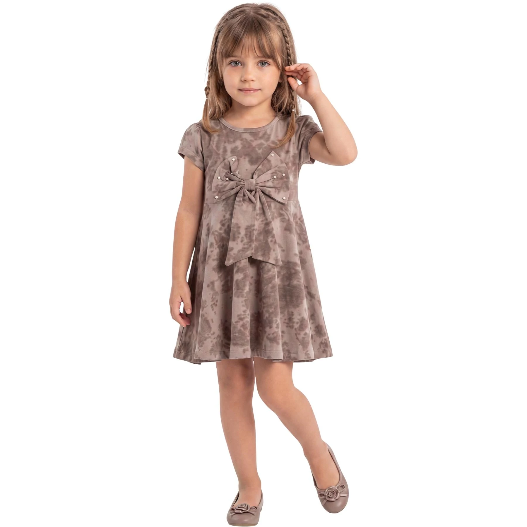 BÜYÜK FİYONKLU TAŞLI ELBİSE  2Y,3Y,4Y,5Y Kız