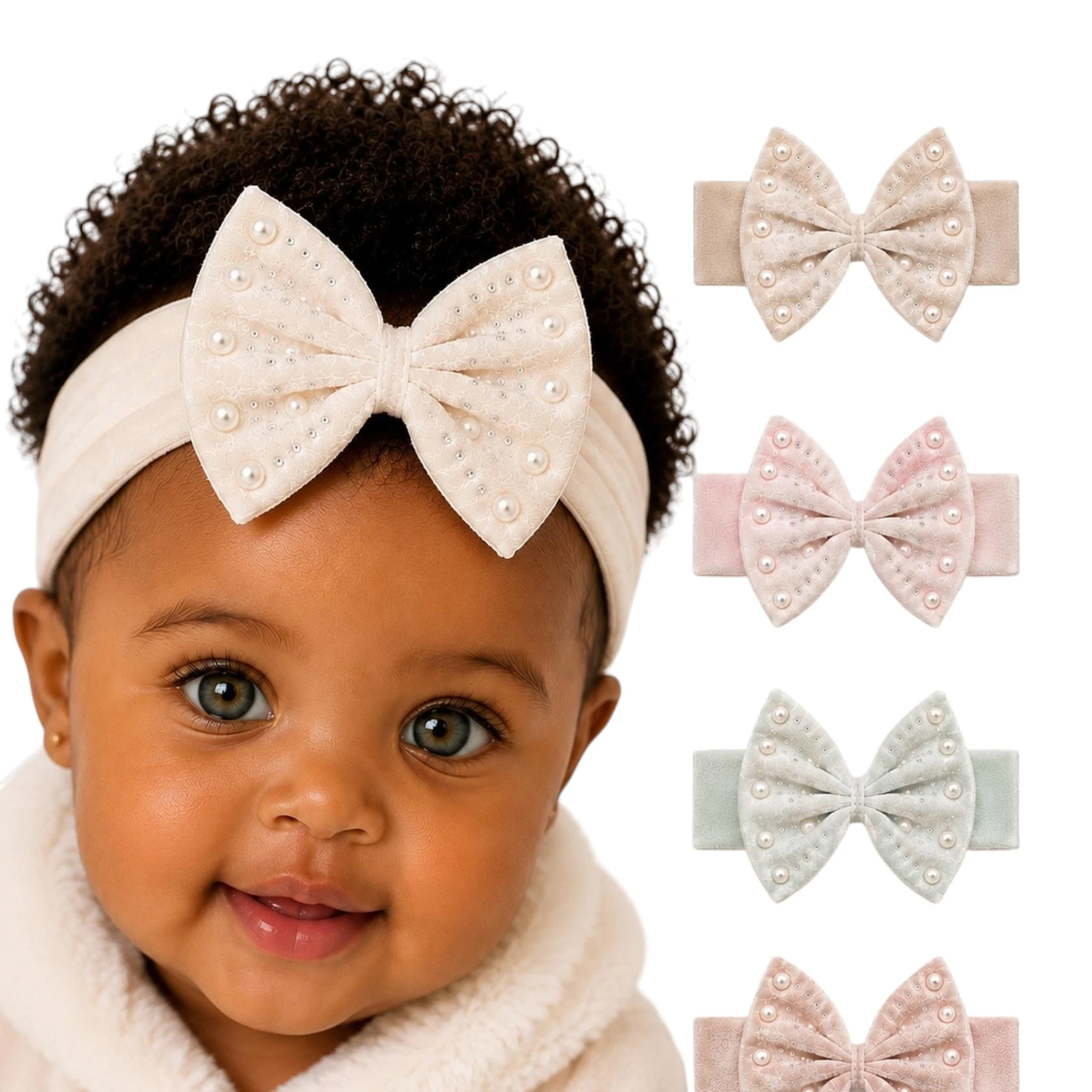 CAP&MORE KADİFE SAÇ BANDI İNCİ TAŞ 3 Ay,6 Ay,9 Ay,12 Ay,18 Ay Kız