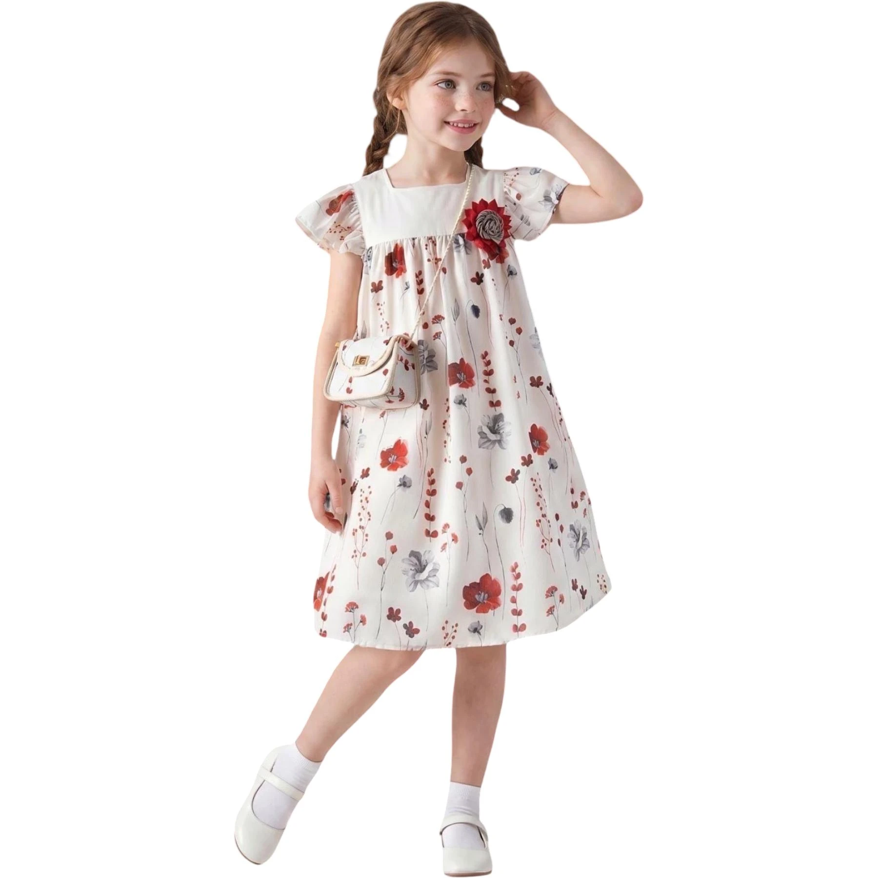 ÇİÇEK BASKILI ELBİSE  3Y,4Y,5Y,6Y Kız