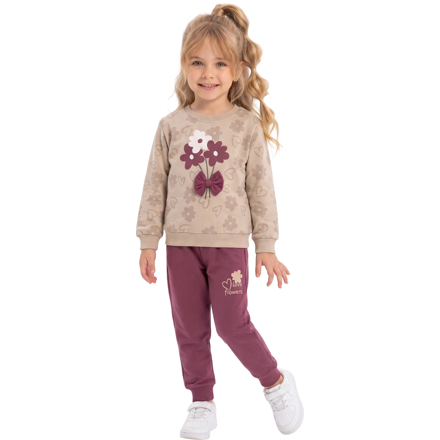 ÇİÇEK BASKILI FİYONKLU KIZ TAKIM 2Y,3Y,4Y,5Y Kız
