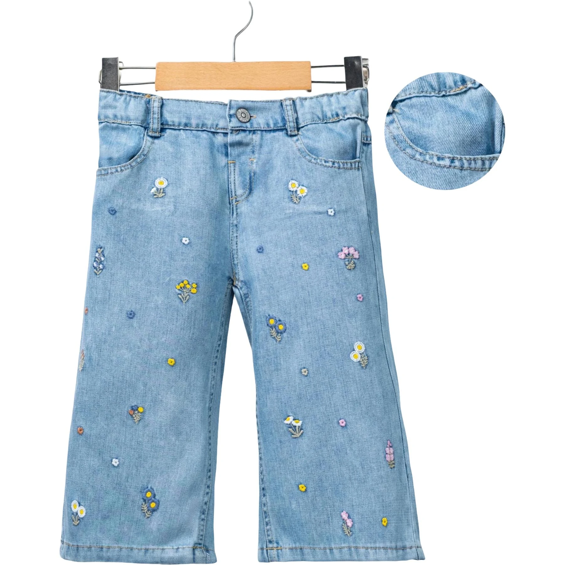 ÇİÇEK NAKIŞLI KOT PANTOLON 3Y,4Y,5Y,6Y Kız
