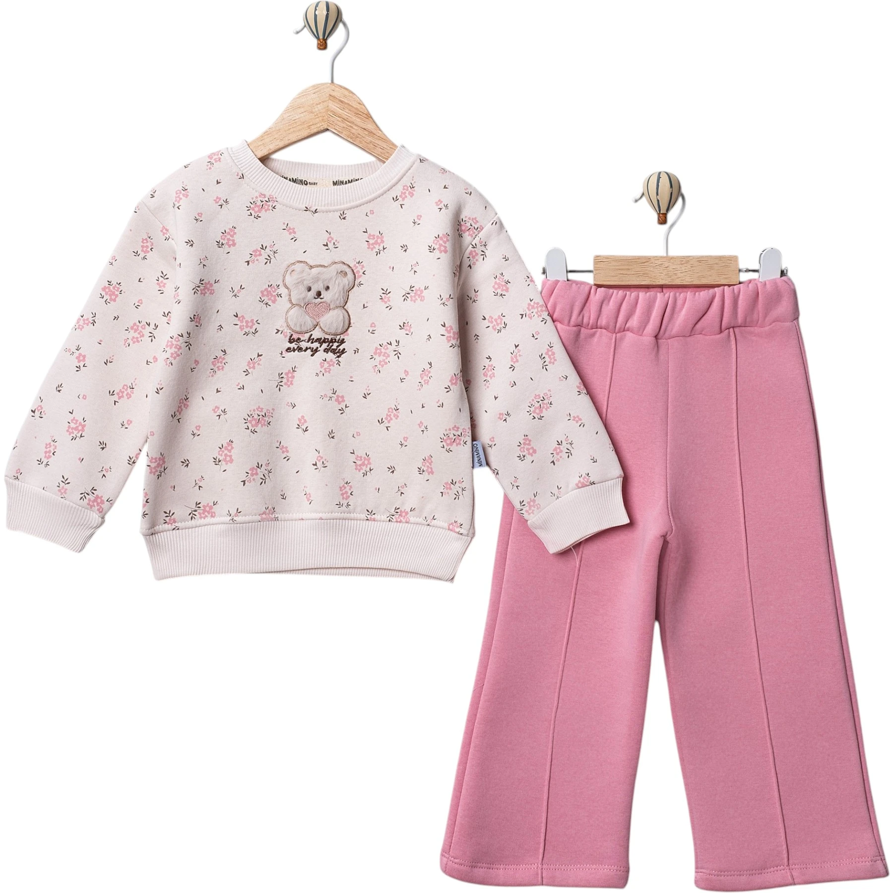 ÇİÇEKLİ BASKI PELUŞ AYICIK NAKIŞLI KIZ TAKIM 2Y,3Y,4Y,5Y Kız