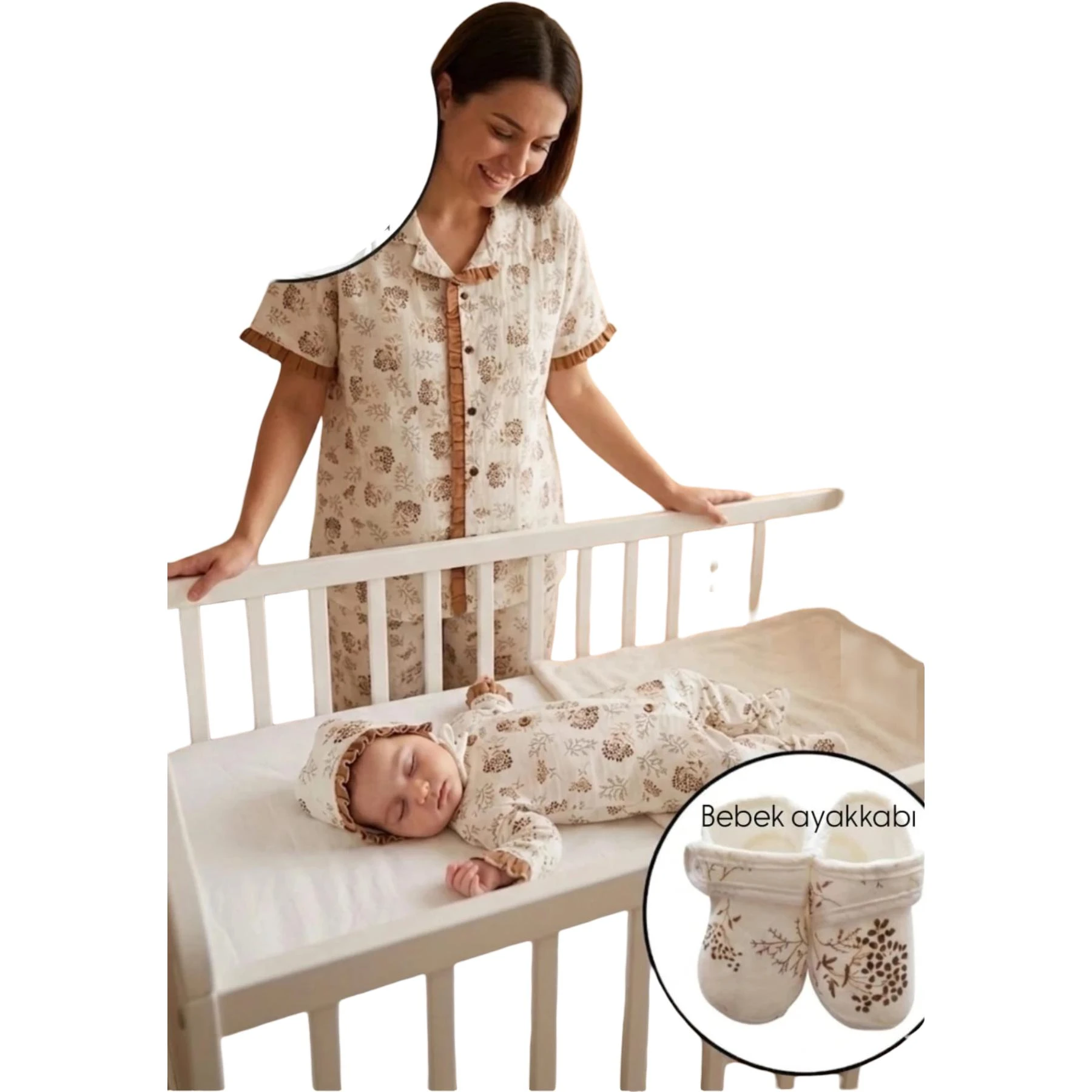 ÇİFT KAT MÜSLİN BEBEK AYAKKABILI XL BEDEN ANNE BEBEK LOHUSA SET 3 Ay Uni