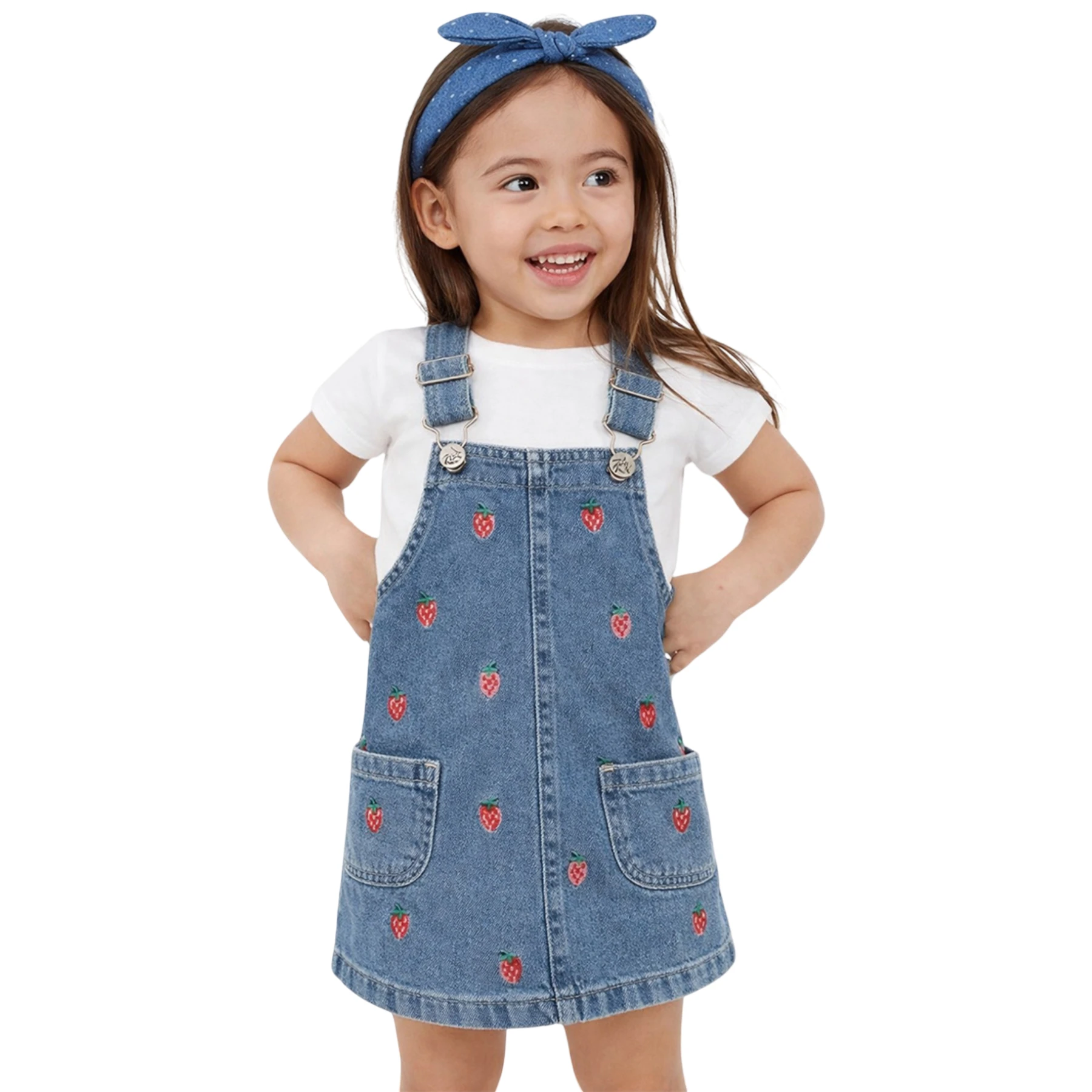 ÇİLEK NAKIŞLI KOT JİLE  12 Ay,2Y,3Y,4Y Kız
