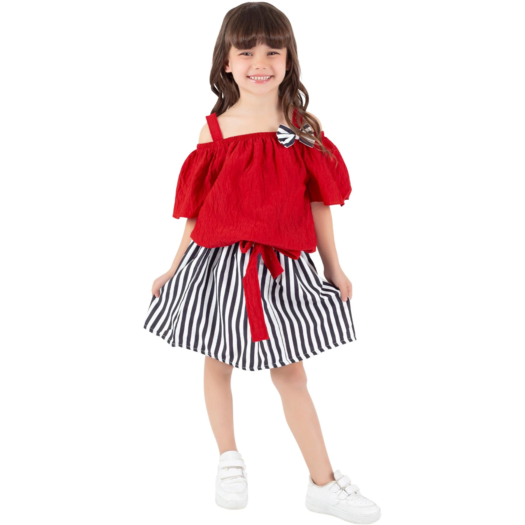CİZGİLİ ETEKLİ KOL ASKILI TK  3Y,4Y,5Y,6Y Kız