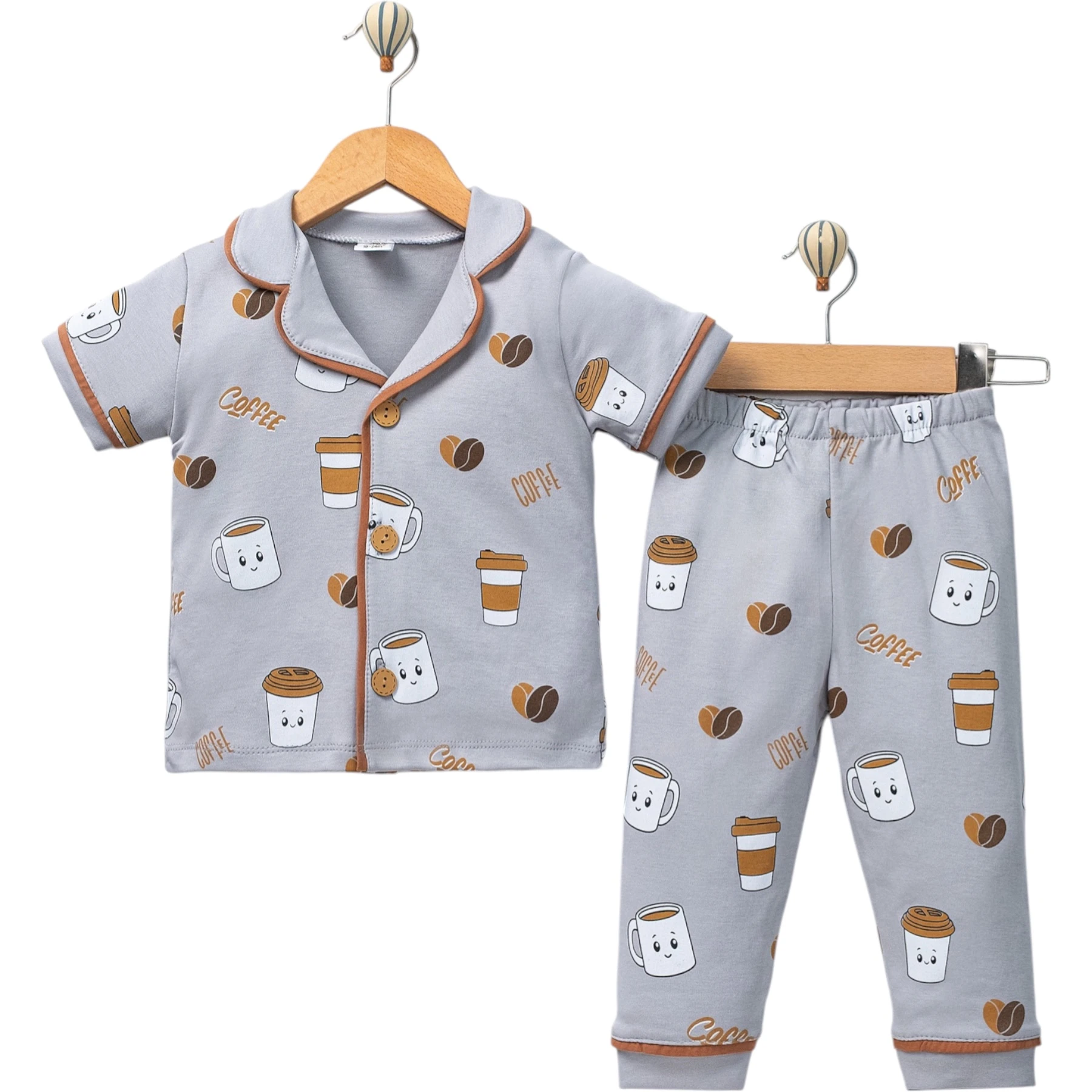 COFFEE BASKILI KISA KOLLU PİJAMA TAKIM  9 Ay,12 Ay,18 Ay,2Y Erkek
