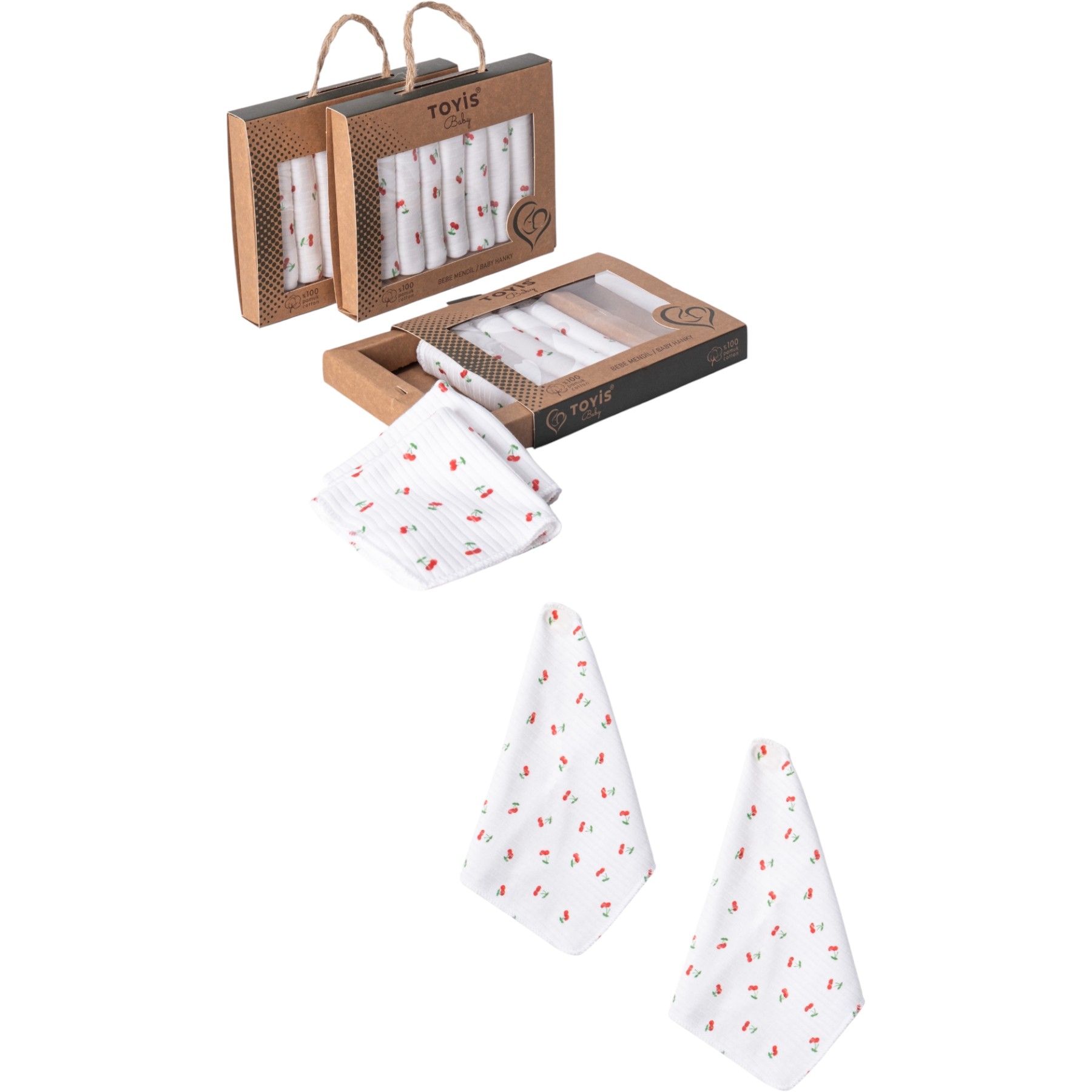 CRAFT KUTULU KİRAZLI 7 Lİ MENDİL  1 Ay,2 Ay,3 Ay,6 Ay,9 Ay,12 Ay Kız