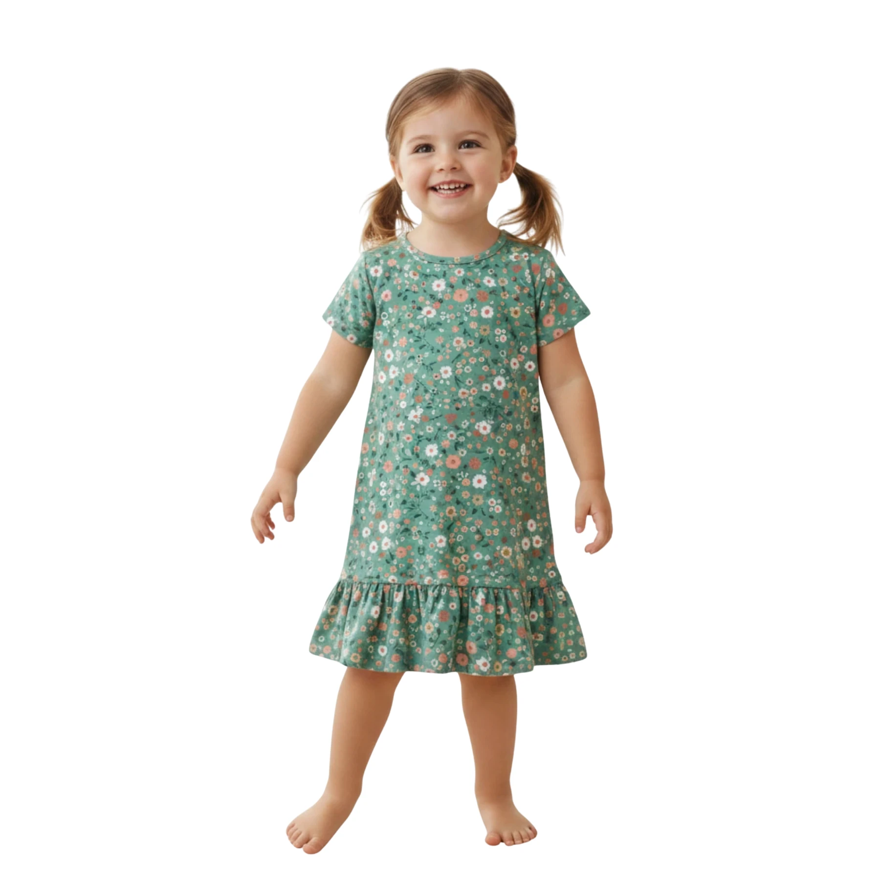 DESENLİ KISA KOL ELBİSE  2Y,3Y,4Y,5Y Kız