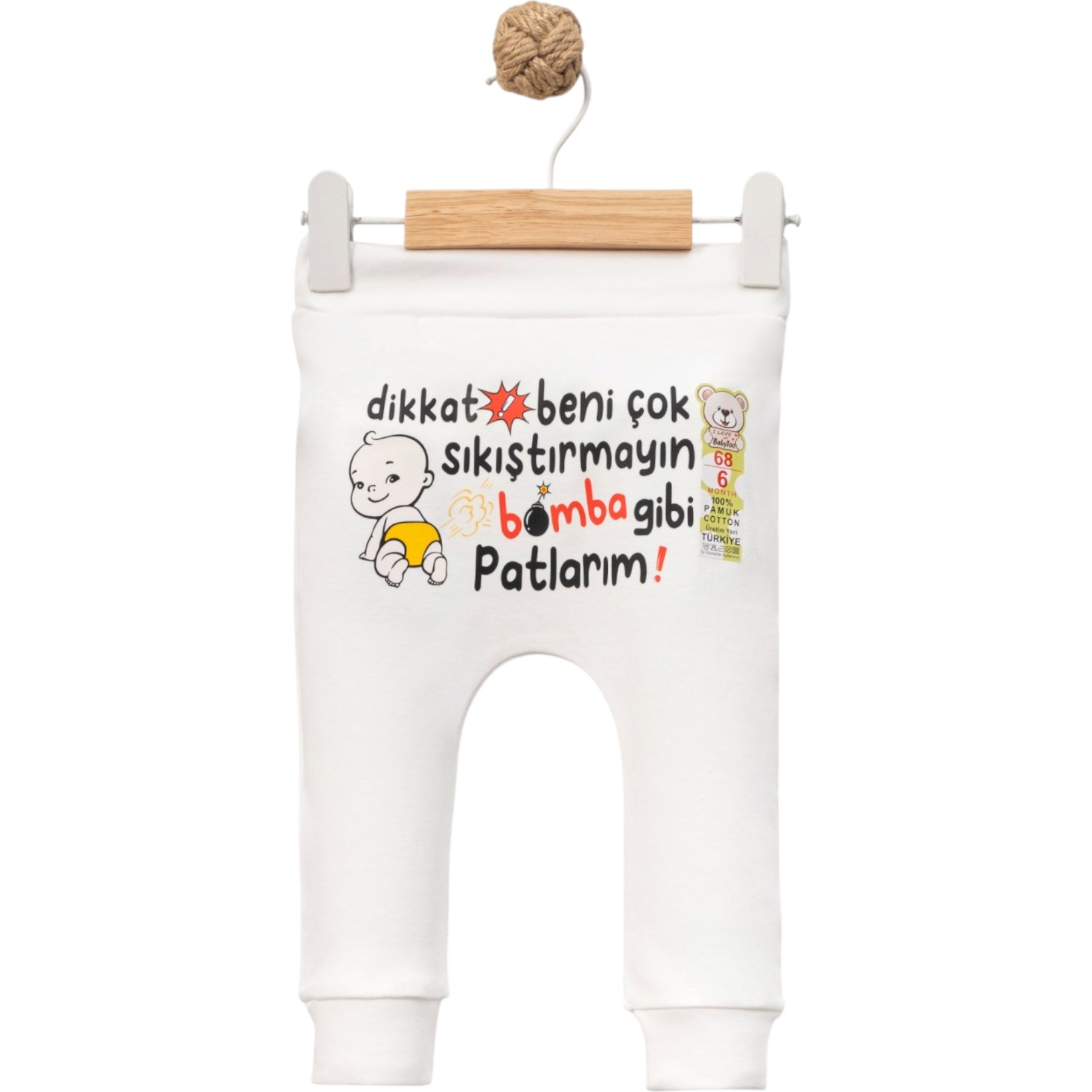 DİKKAT BENİ ÇOK SIKIŞTIRMAYİN DTF BASKILI MANSETLİ TEK ALT 1 Ay,3 Ay,6 Ay,9 Ay Uni