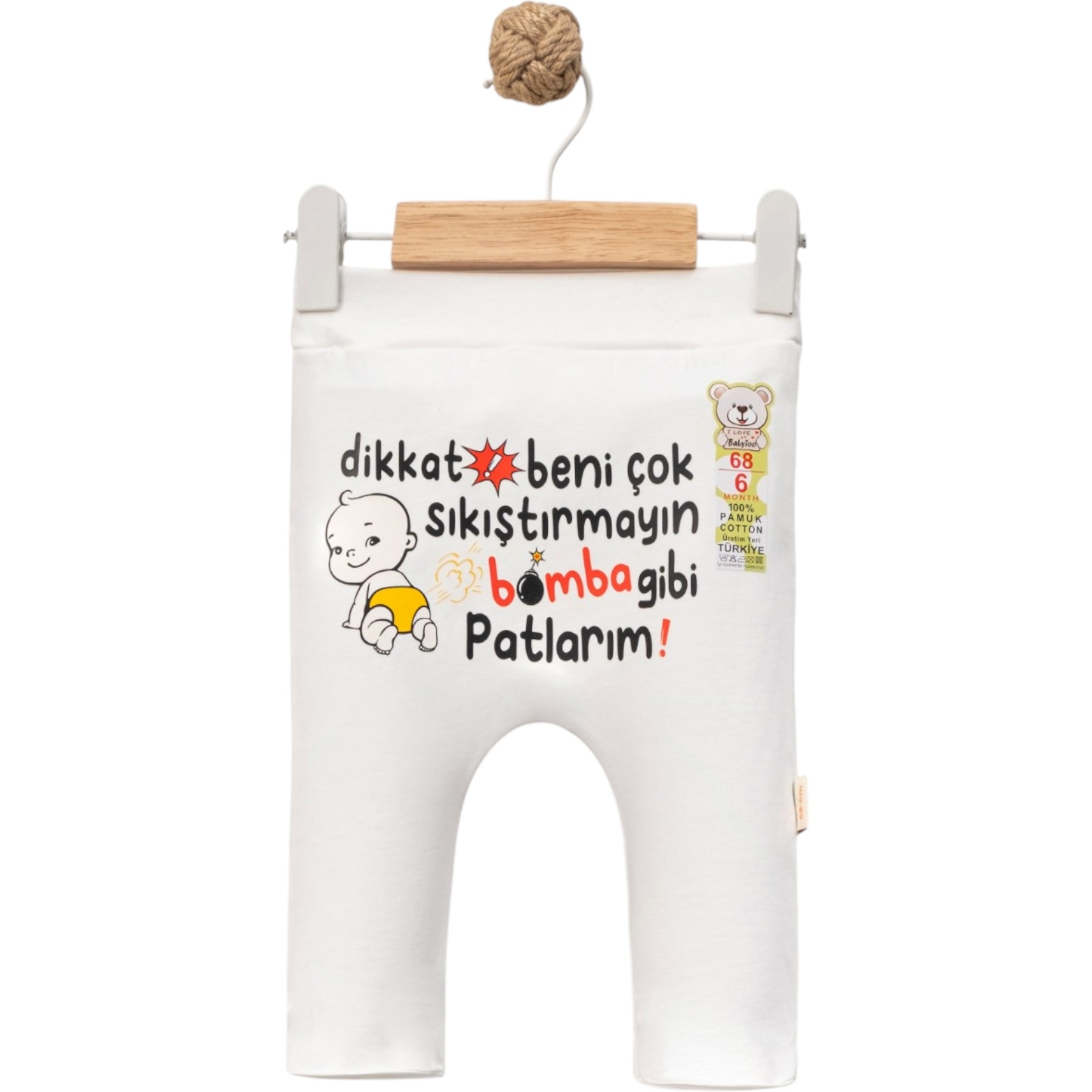 DİKKAT BENİ ÇOK SIKIŞTIRMAYIN DTF BASKILI PATİKLİ TEK ALT 1 Ay,3 Ay,6 Ay,9 Ay Uni