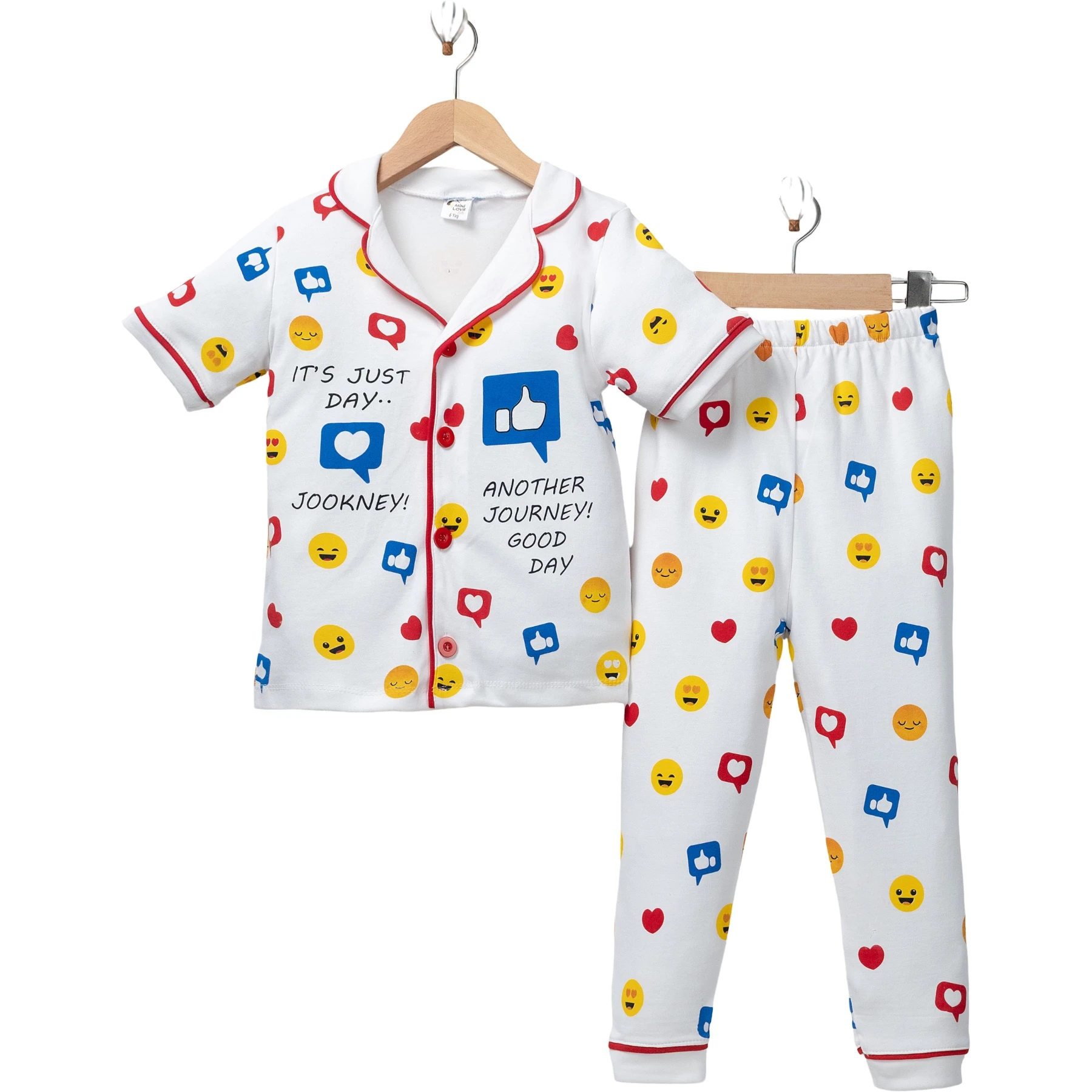 EMOJİ BASKILI KISA KOLLU PİJAMA TAKIM  3Y,4Y,5Y,6Y Uni