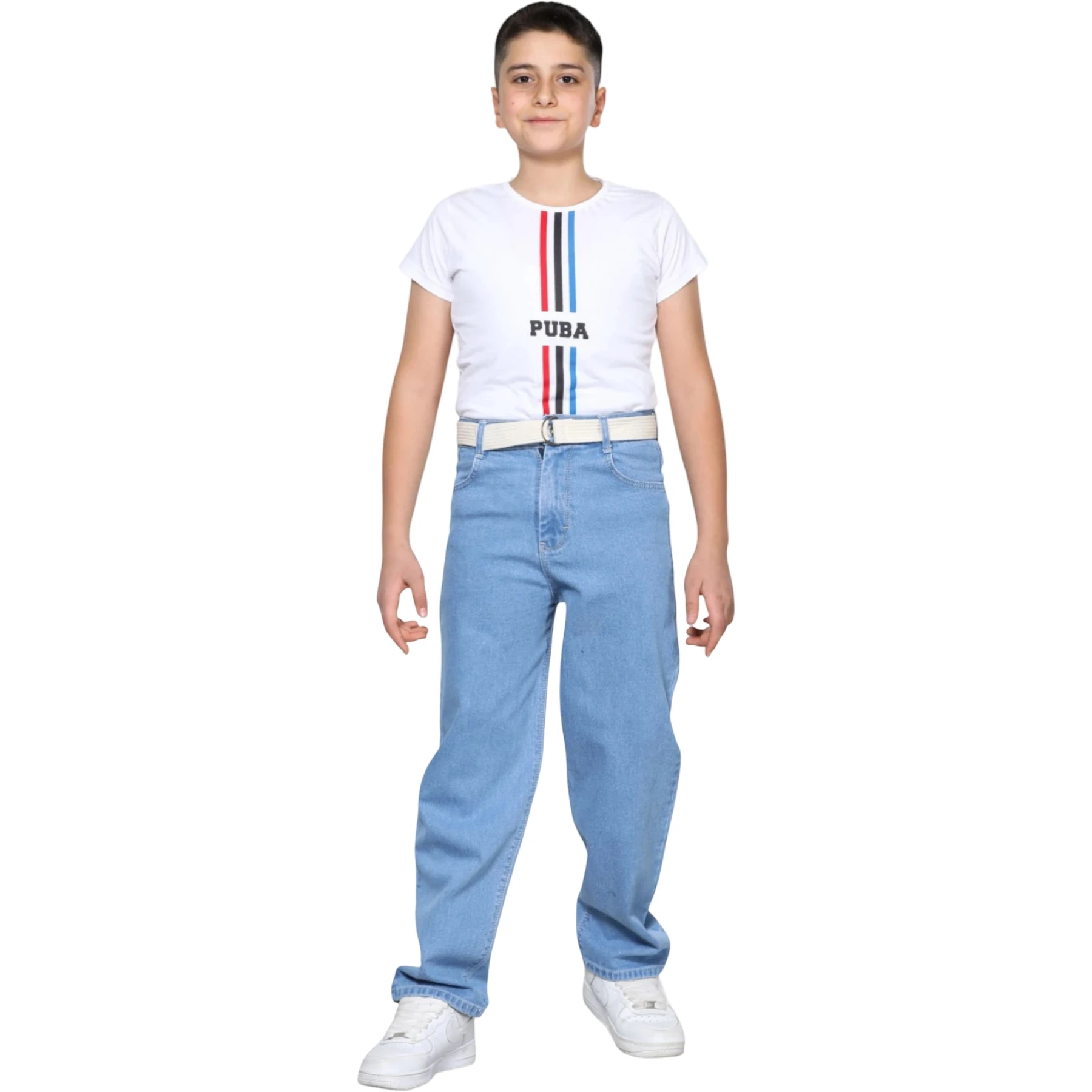 ERKEK BAGGY KEMERLİ PANTOLON BUZ MAVİ  11Y,12Y,13Y,14Y,15Y Erkek