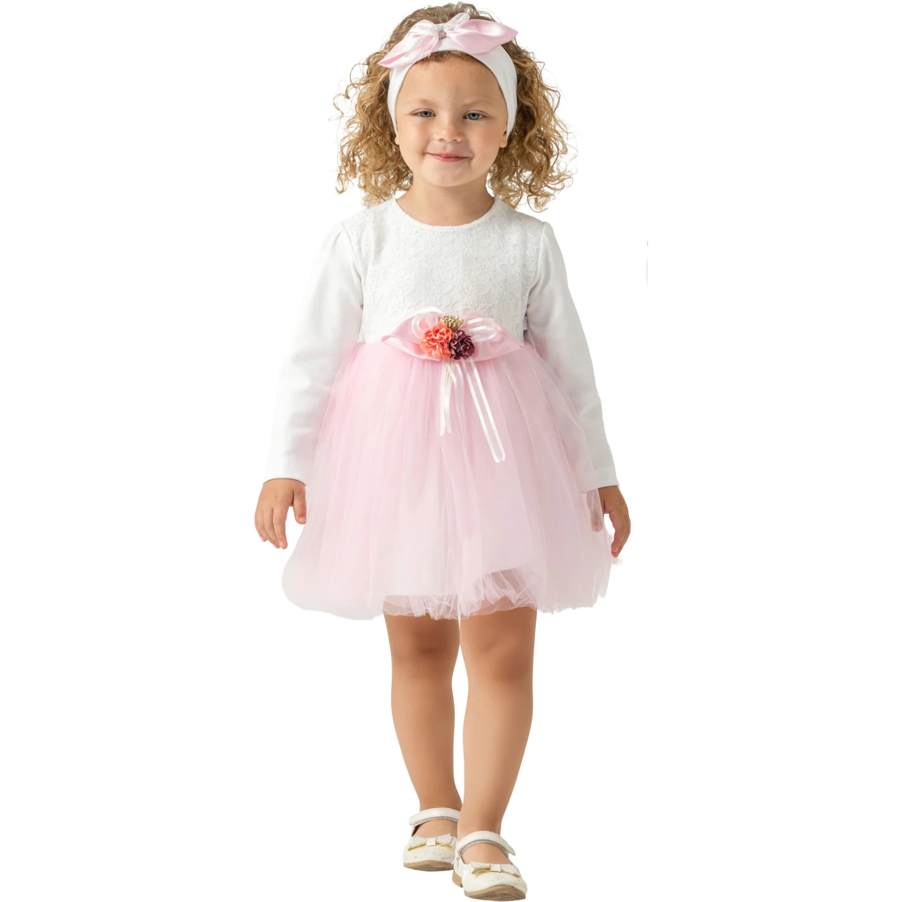 FİYONK ÇİÇEKLİ BANDANALI ELBİSE 2Y,3Y,4Y Kız