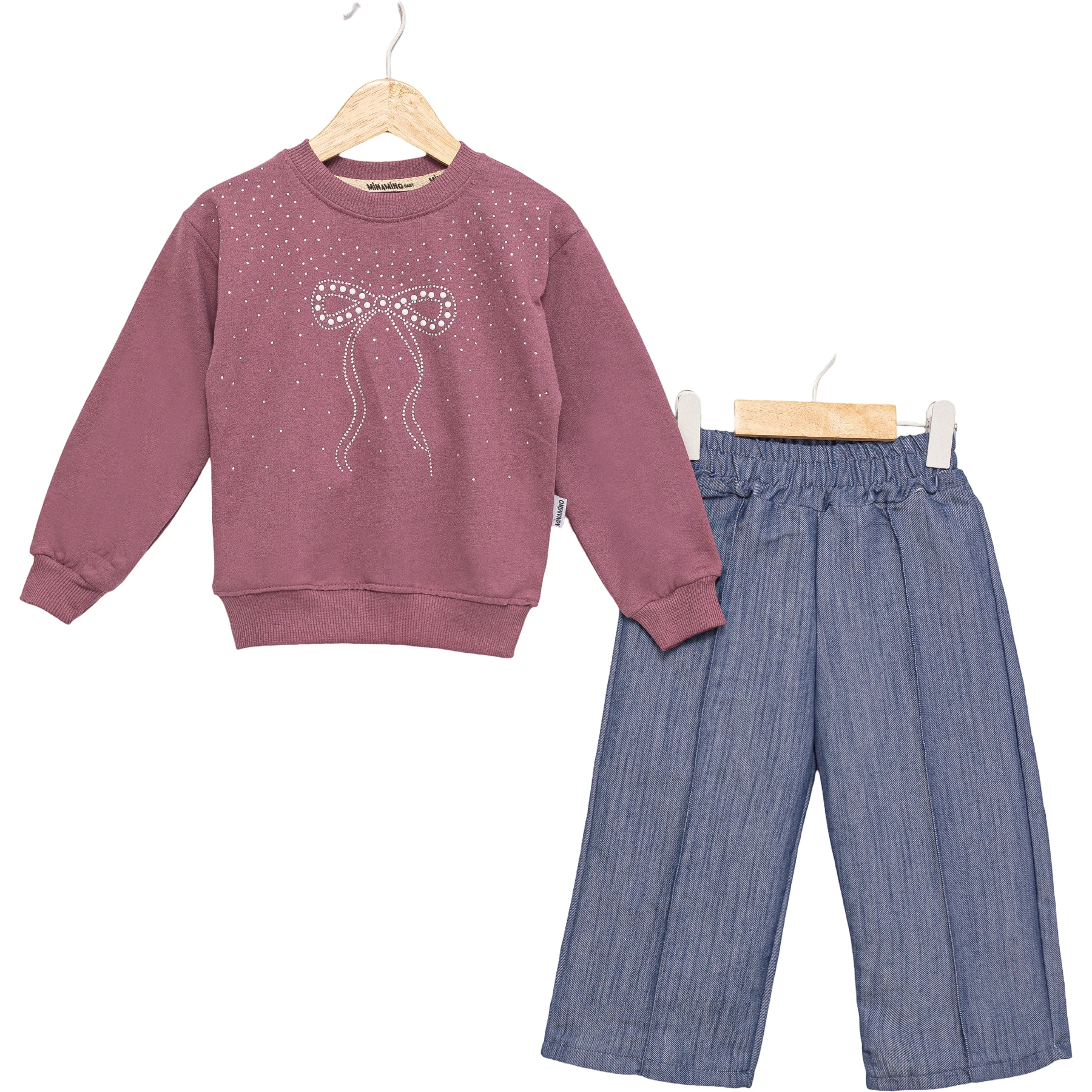 FİYONK TAŞ BASKILI TENCEL KOT ALTLI KIZ TAKIM 2Y,3Y,4Y,5Y Kız