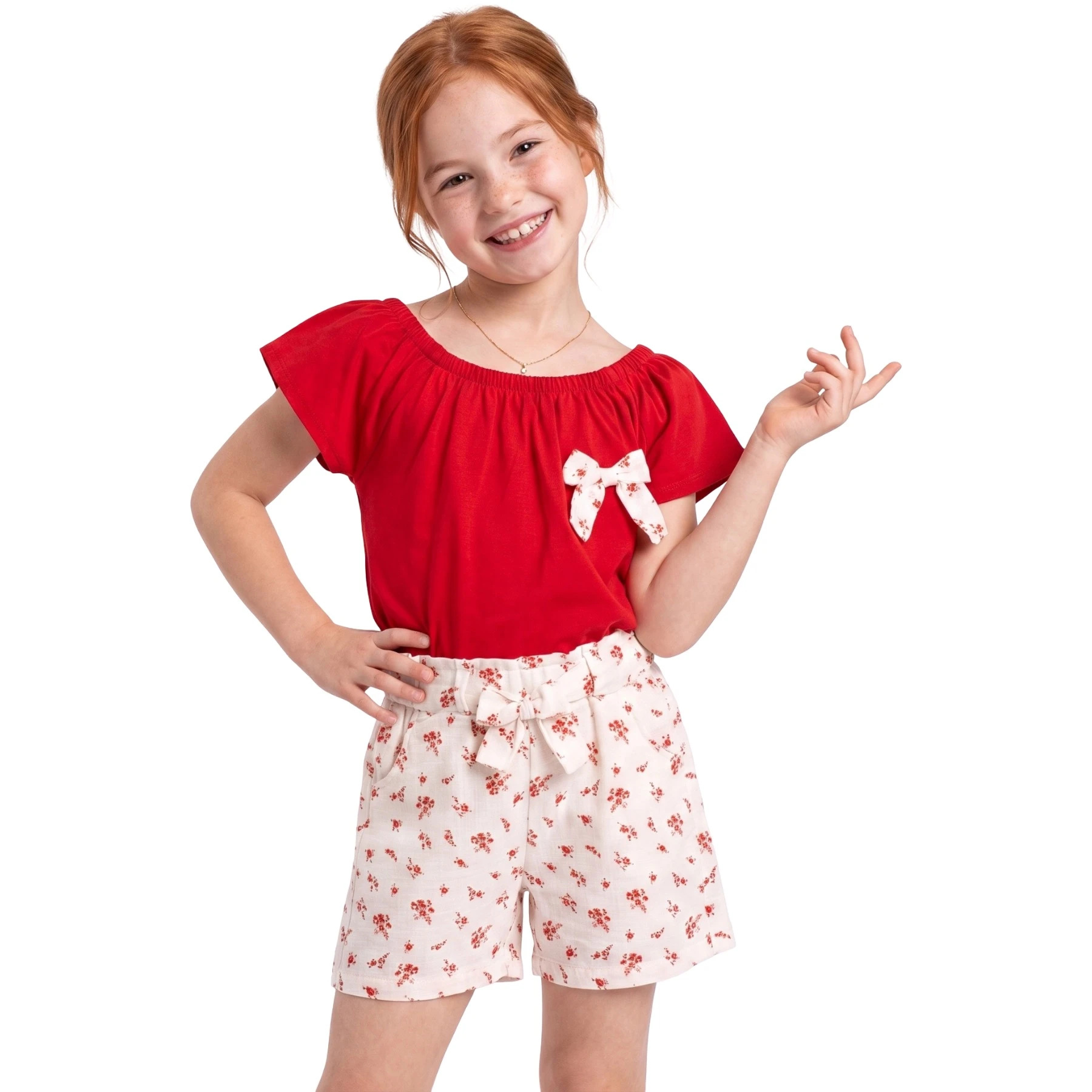 FİYONKLU ÇİÇEK DESENLİ MÜSLİN TAKIM 6Y,7Y,8Y,9Y Kız
