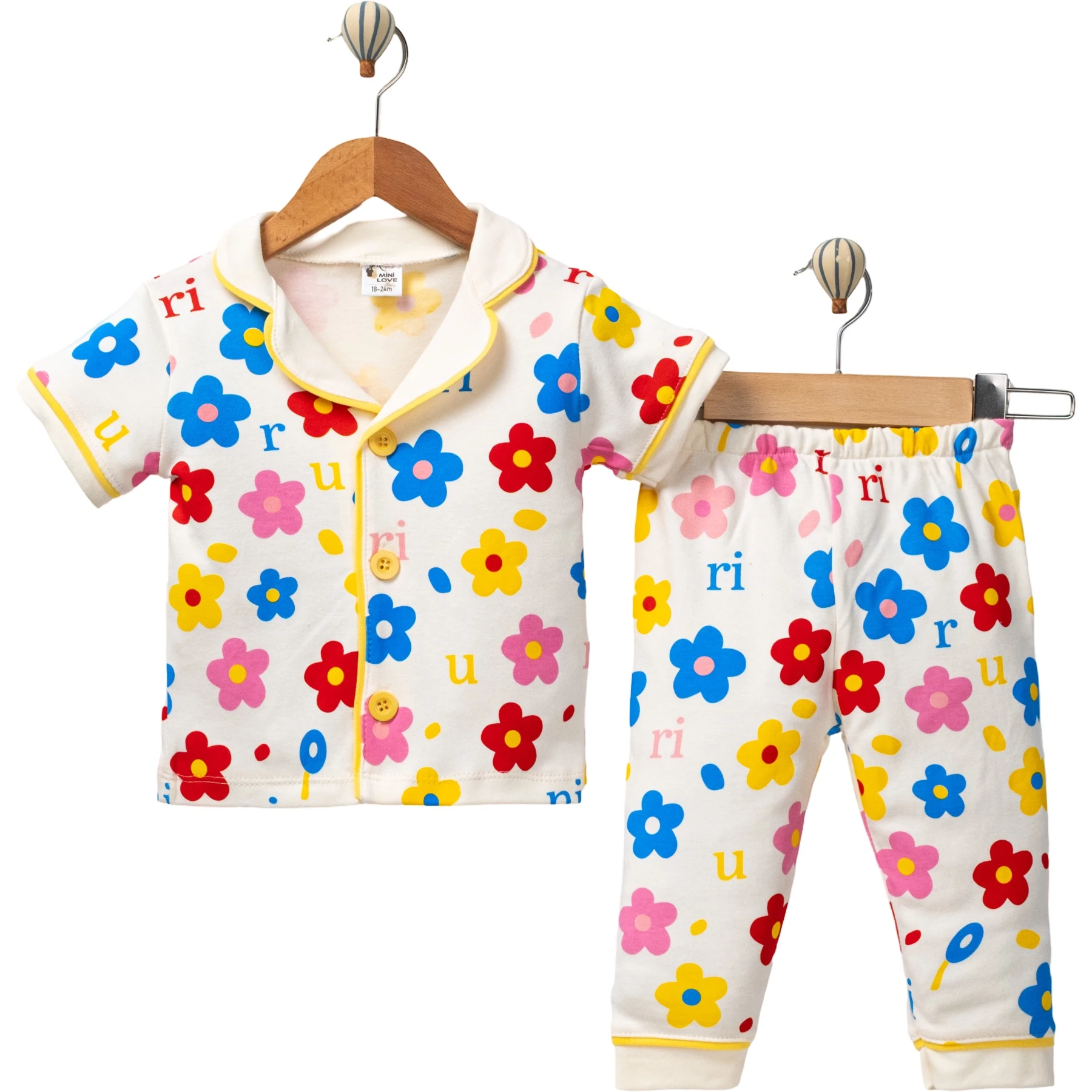 FLOVER GARDEN KISA KOLLU PİJAMA TAKIM  3Y,4Y,5Y,6Y Kız