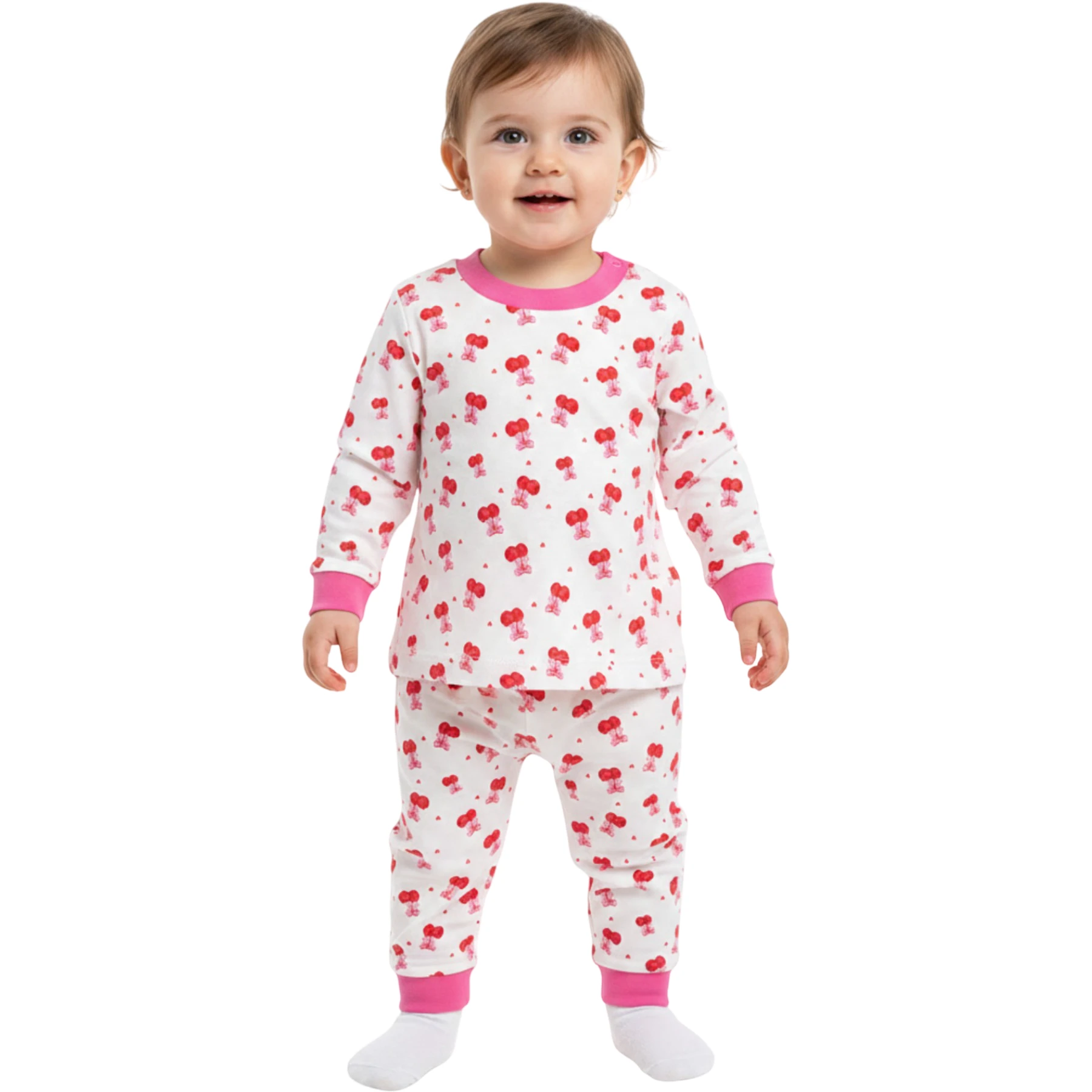 FUŞYA KİRAZLI PİJAMA 6 Ay,12 Ay,18 Ay,2Y Kız