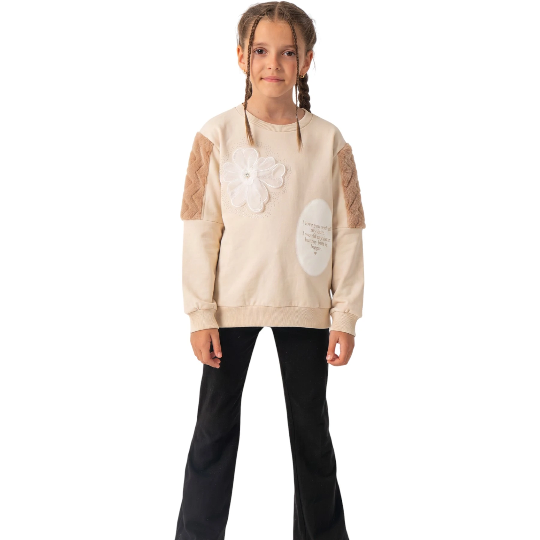 GÖĞÜS PAPATYA TAŞLI SWEATSHİRT 9Y,10Y,11Y,12Y Kız
