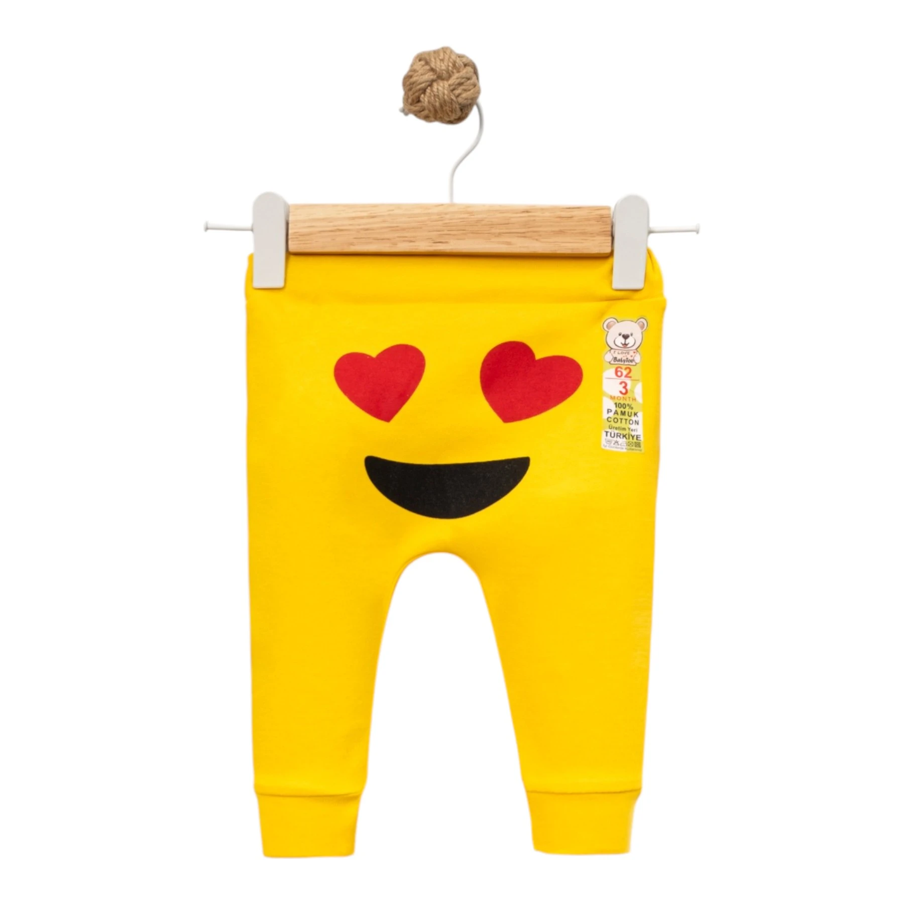 GÖZÜ KALPLİ EMOJİ BASKILI MANŞETLİ TEK ALT 3 Ay,6 Ay,9 Ay,12 Ay Uni