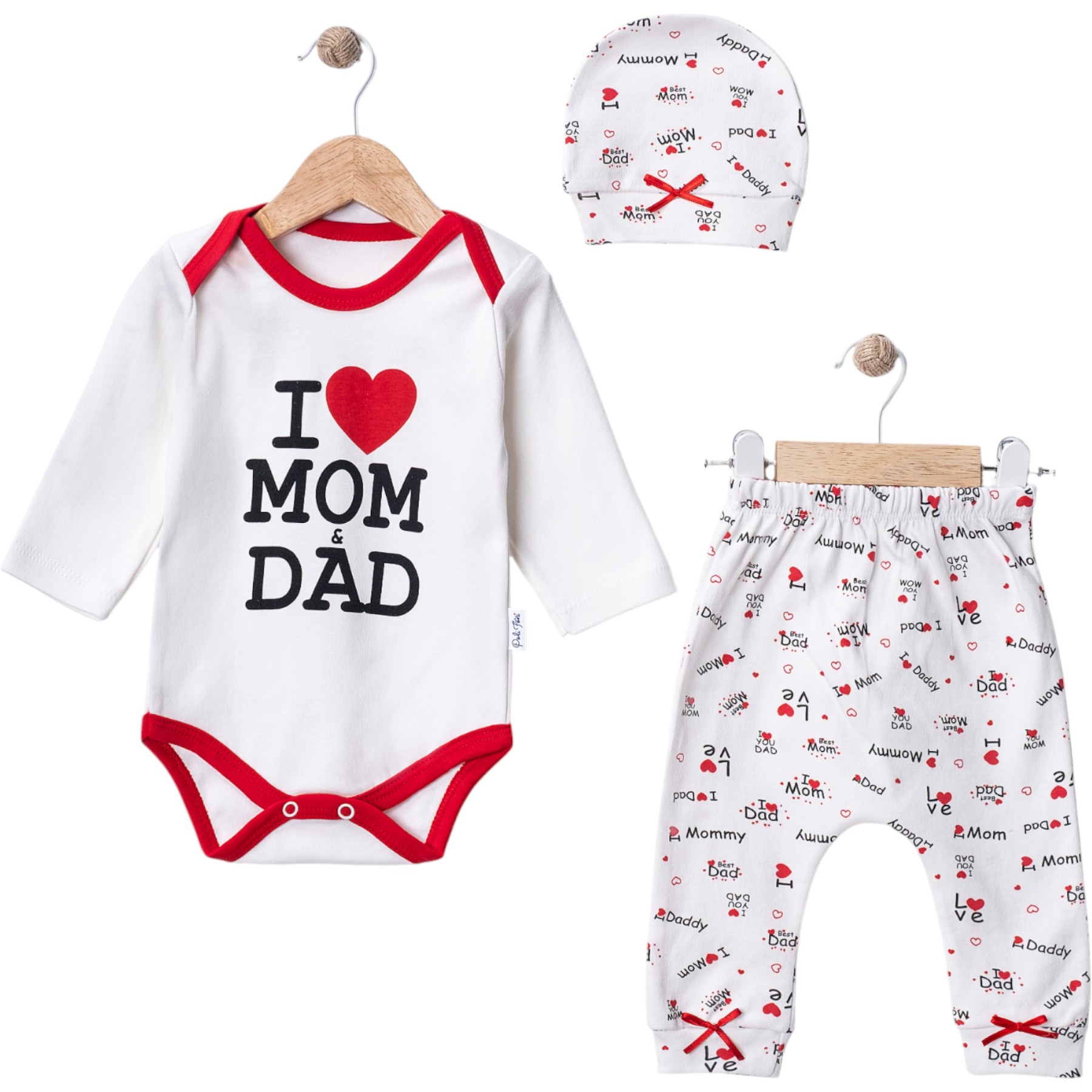 I MOM DAD BASKILI 3P BADİLİ TAKIM  6 Ay,9 Ay Kız