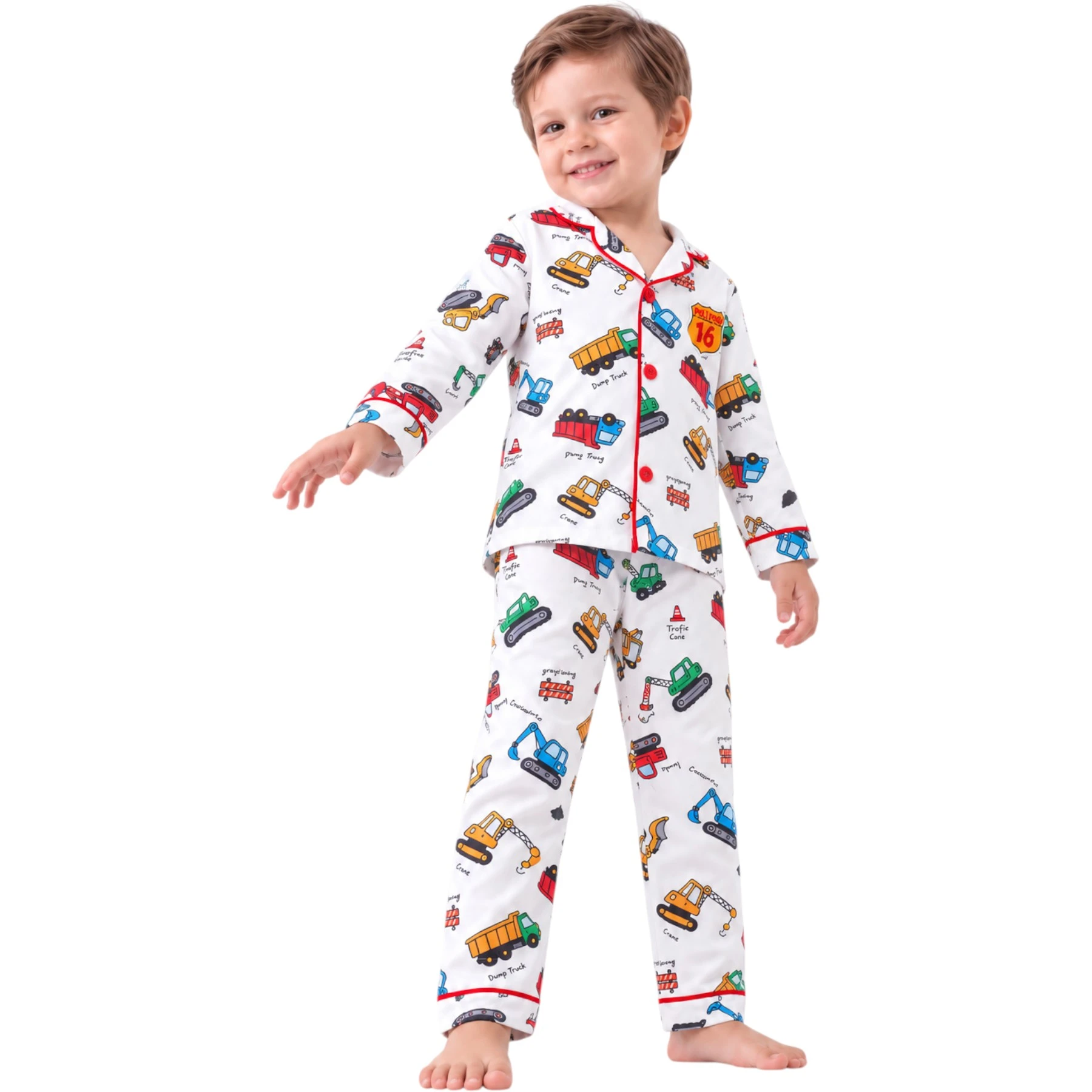 İŞ MAKİNALI YAKALI PİJAMA TAKIM  4Y,5Y,6Y Erkek