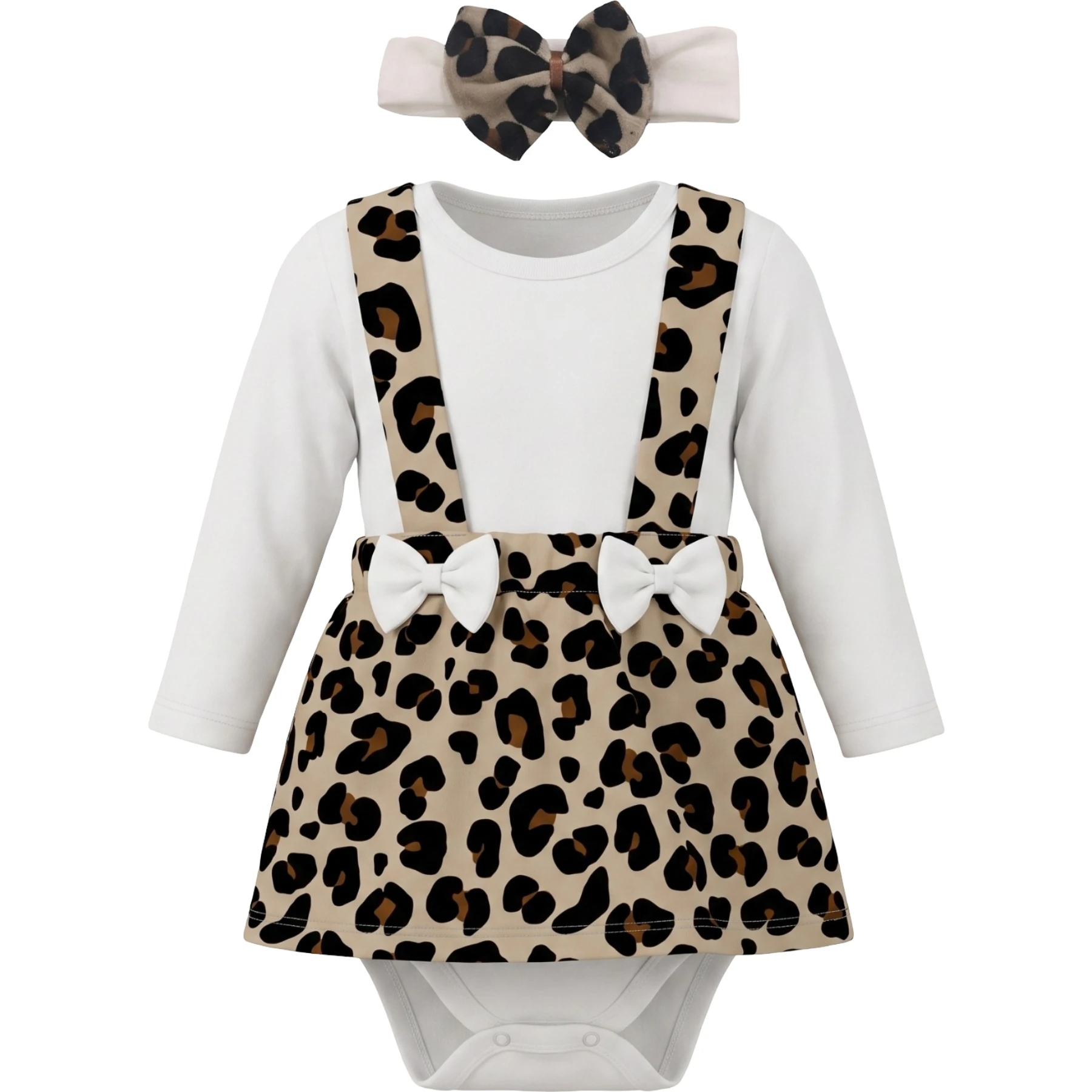 KADİFE LEOPAR DESEN BADİLİ BANDANALİ ELBİSE  3 Ay,6 Ay,9 Ay,12 Ay Kız