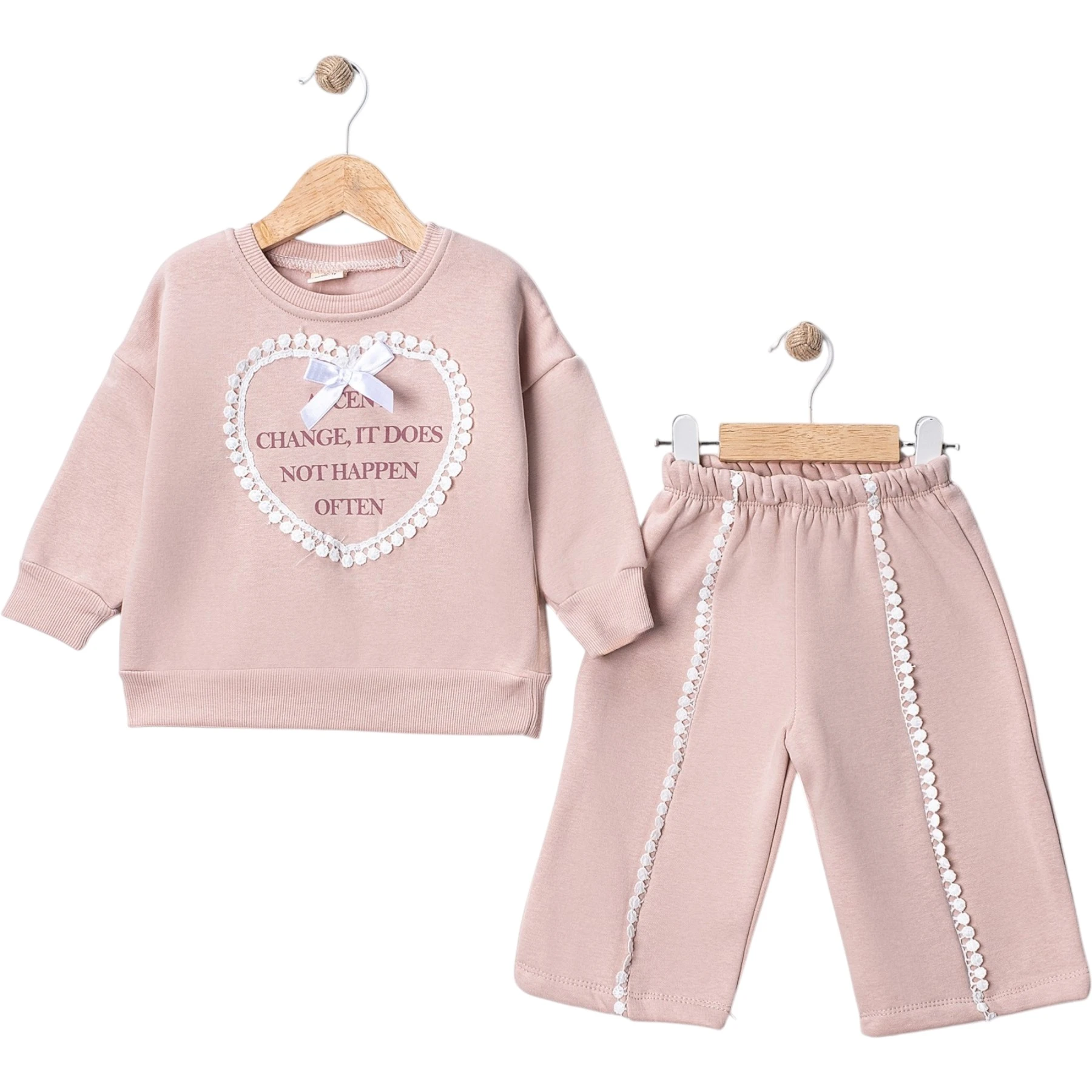 KALP DANTELLİ FİYONKLU İKİLİ TAKIM 12 Ay,2Y,3Y,4Y Kız