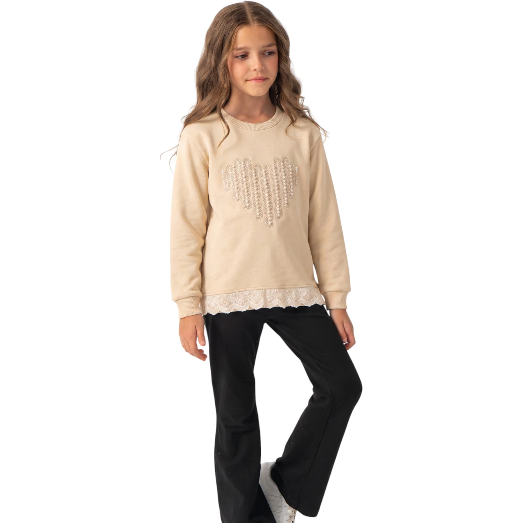 KALP HASIRLI NAKIŞ SWEATSHİRT 9Y,10Y,11Y,12Y Kız