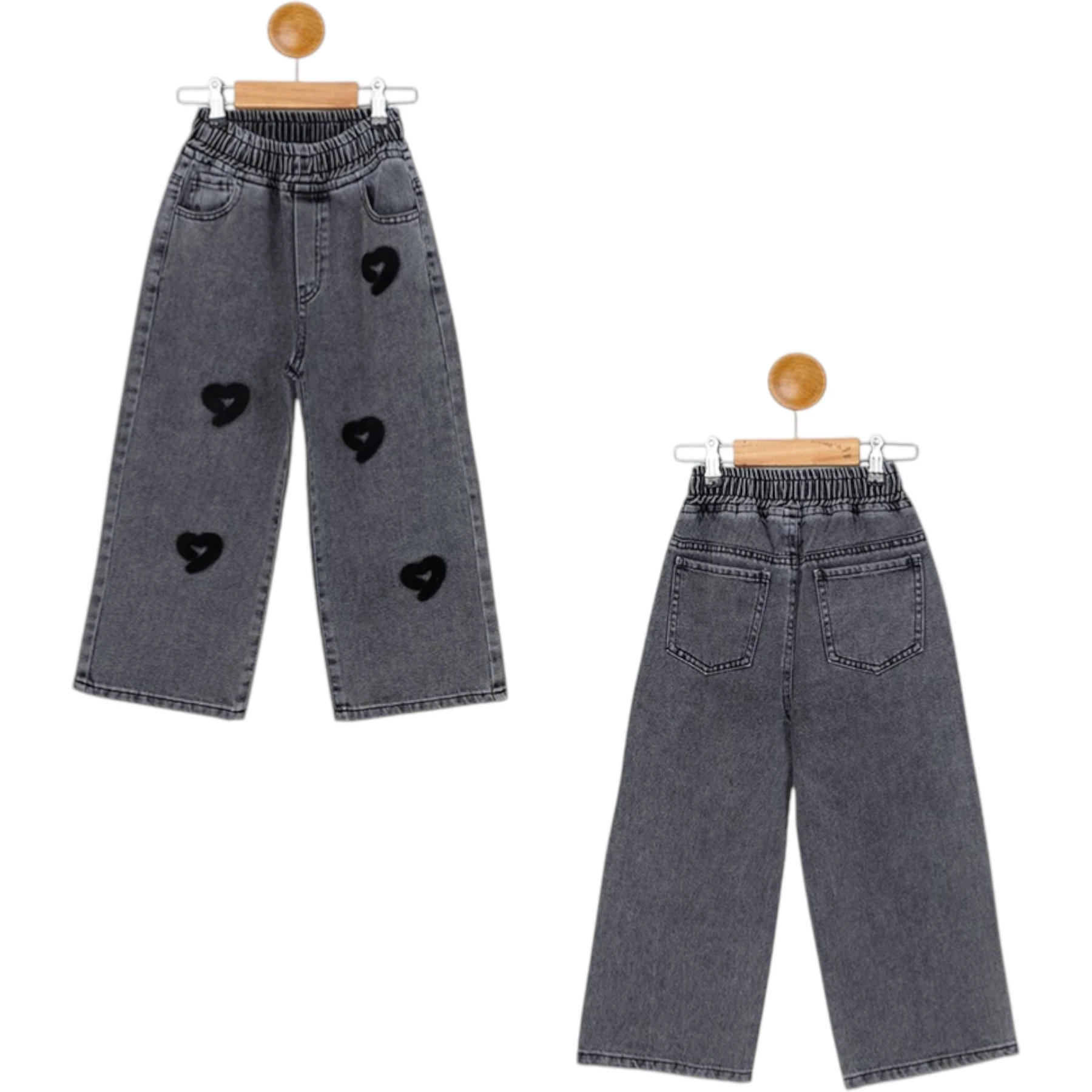 KALP NAKIŞLI KIZ KOT PANTOLON  6Y,7Y,8Y,9Y,10Y Kız
